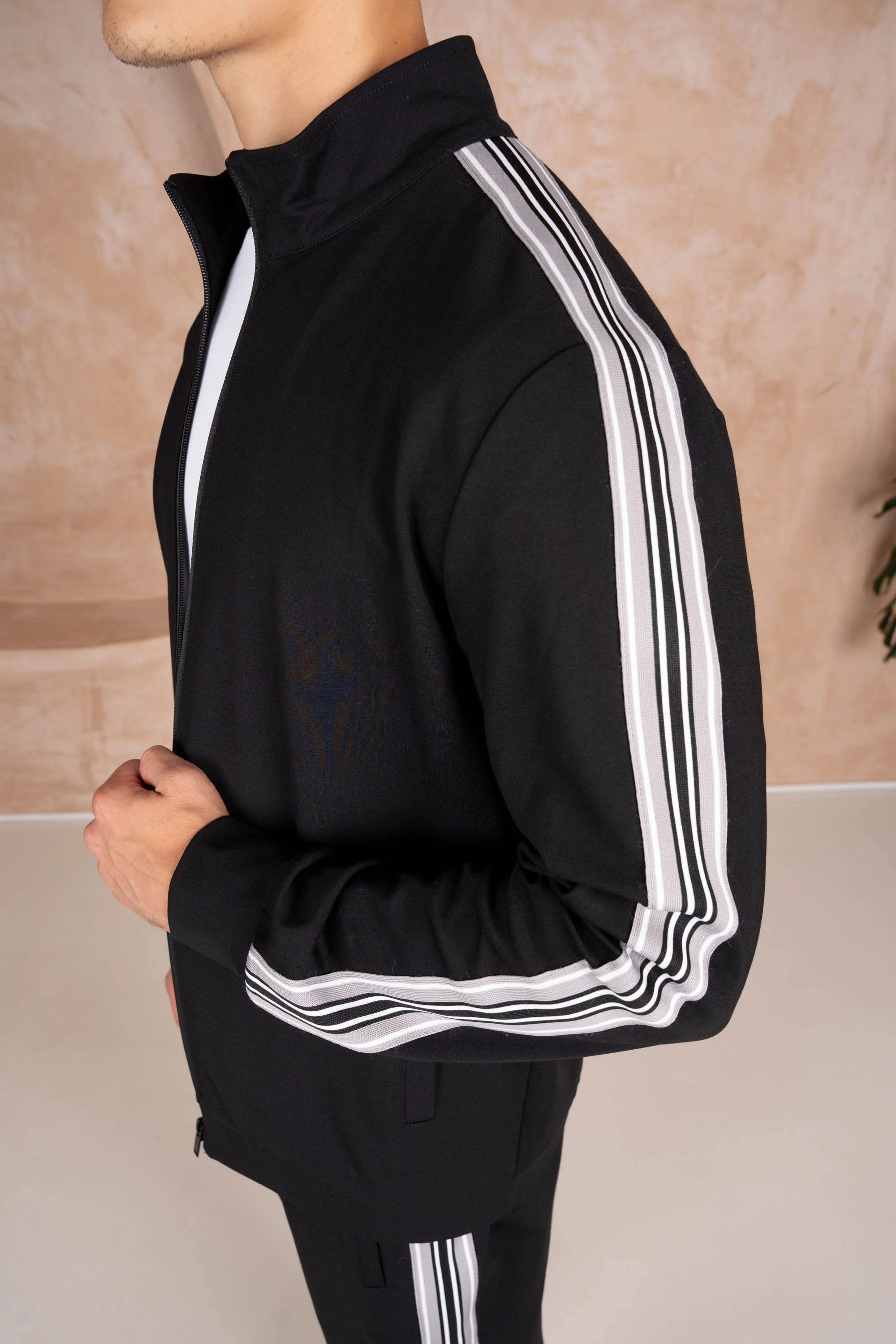 Side Stripe Zip Up Jacket - Black