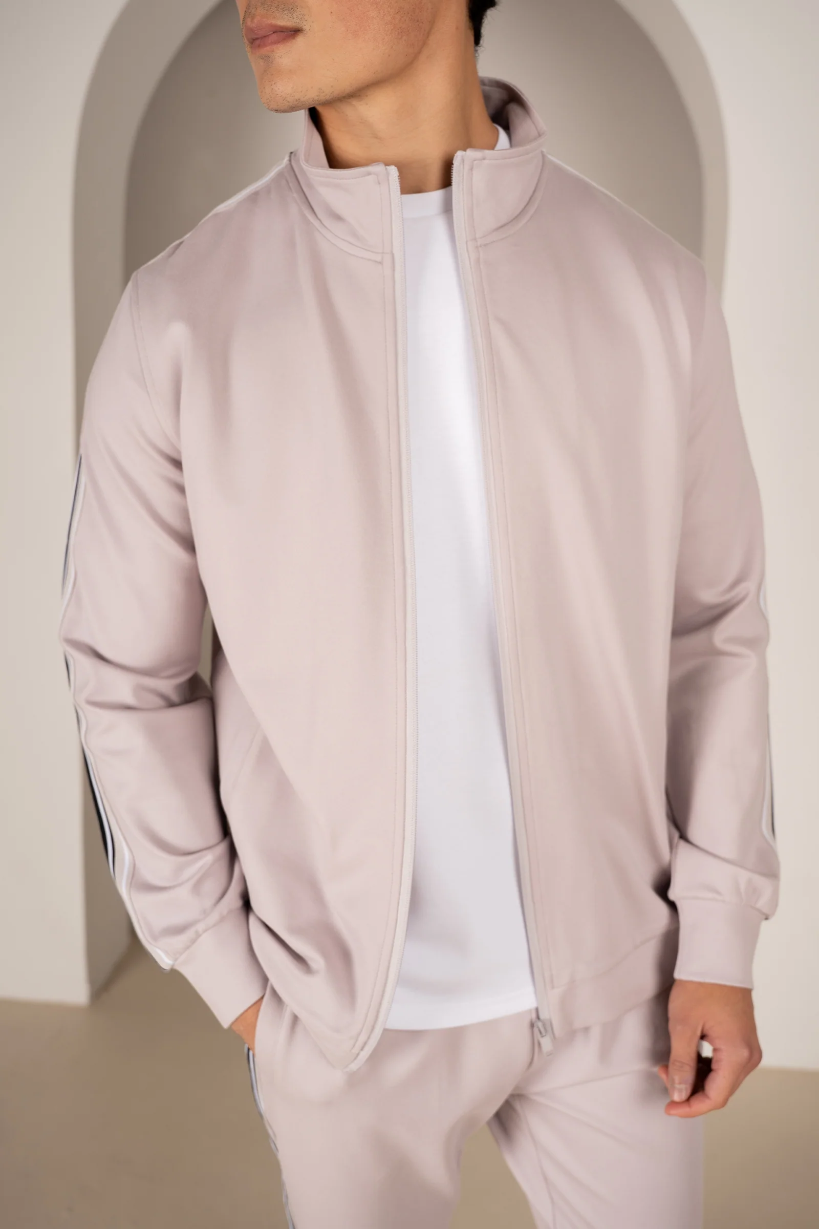 Side Stripe Zip Up Jacket - Grey