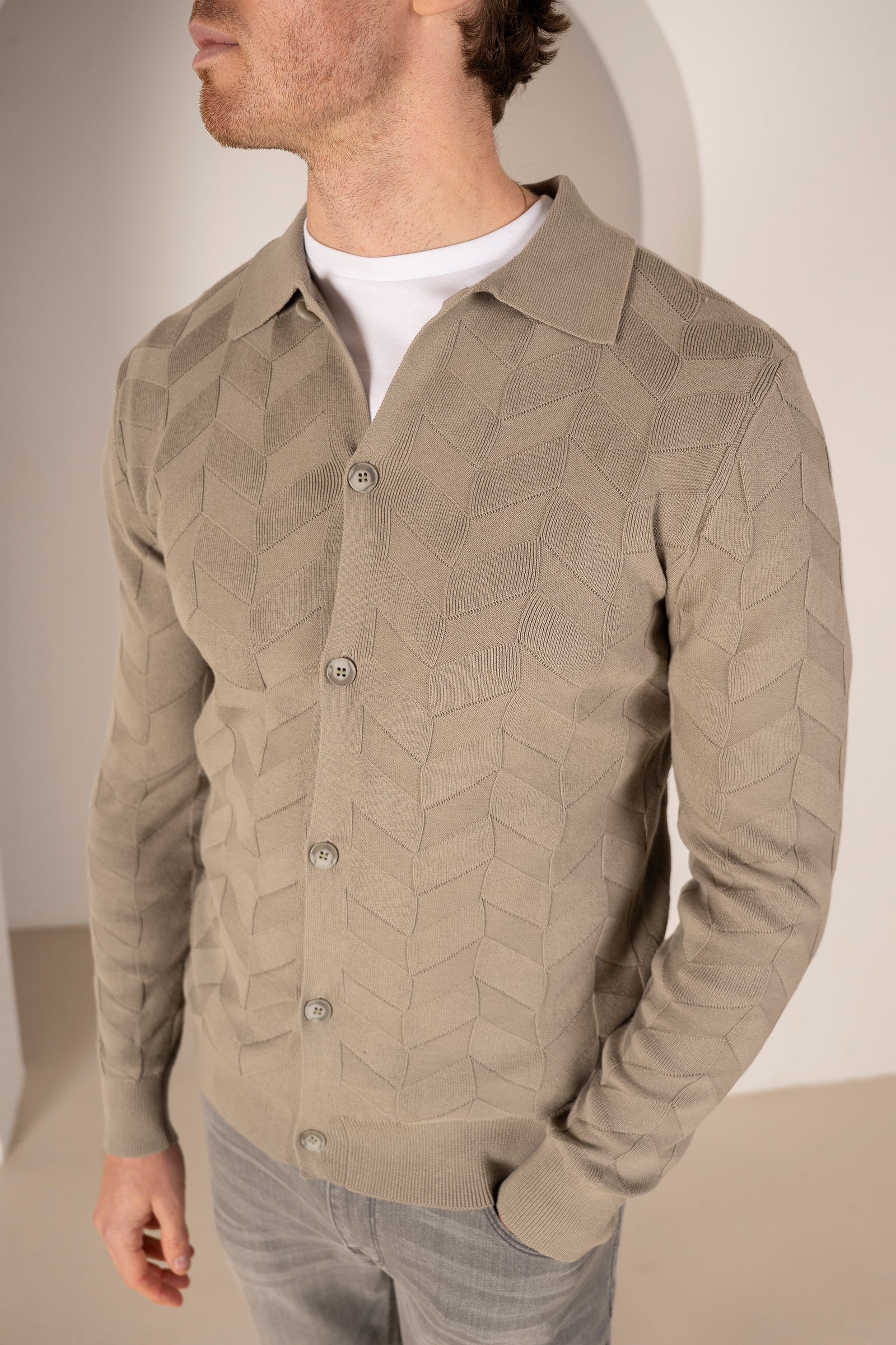 Textured Pattern Button Up Cardgian - Olive