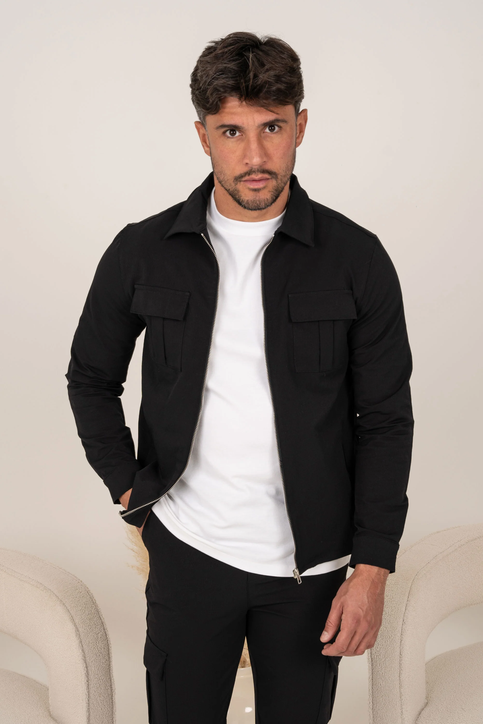 Premium Cargo Utility Jacket - Black