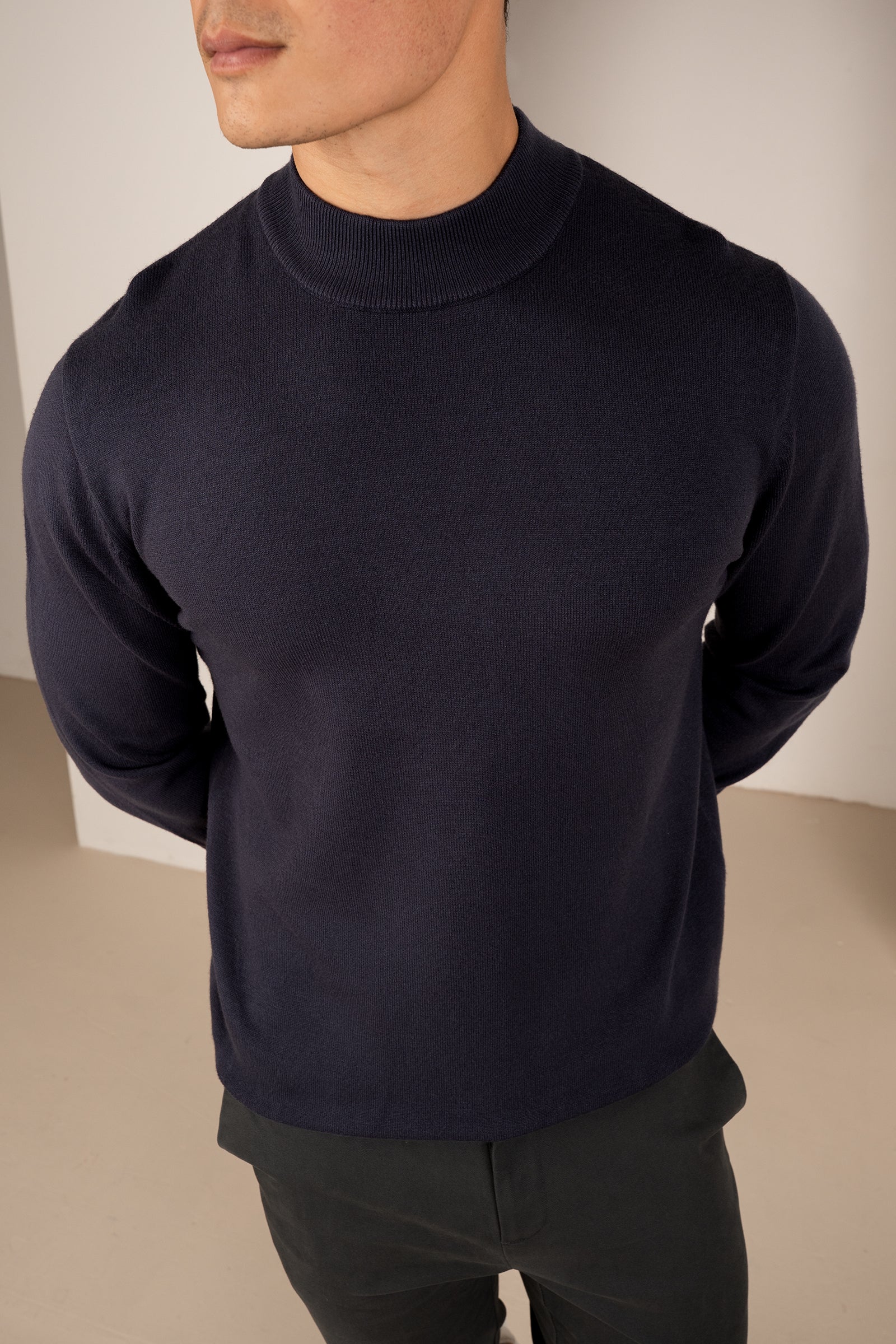 Mock Turtle Neck Slim Fit Jumper - Navy