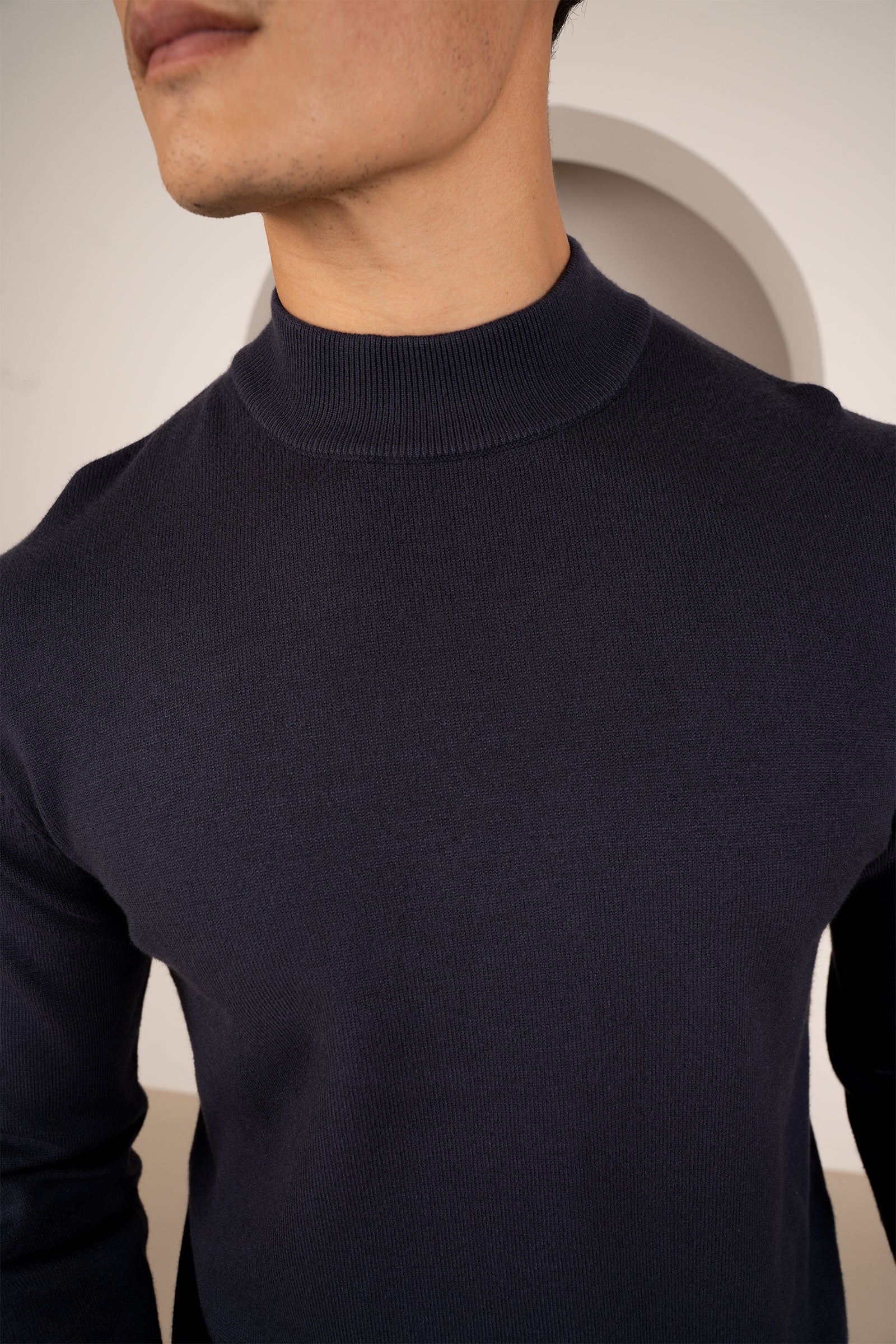 Mock Turtle Neck Slim Fit Jumper - Navy