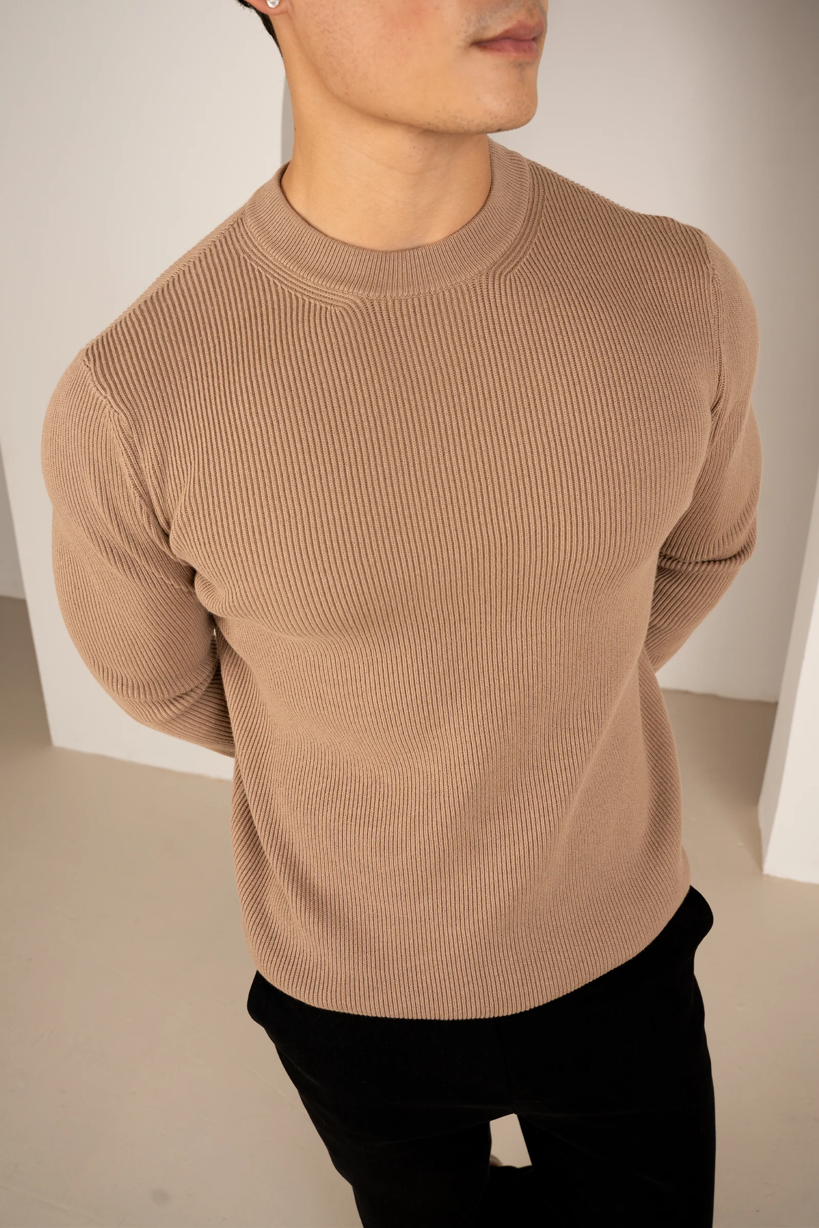Ribbed Knit Slim Fit Jumper - Mushroom