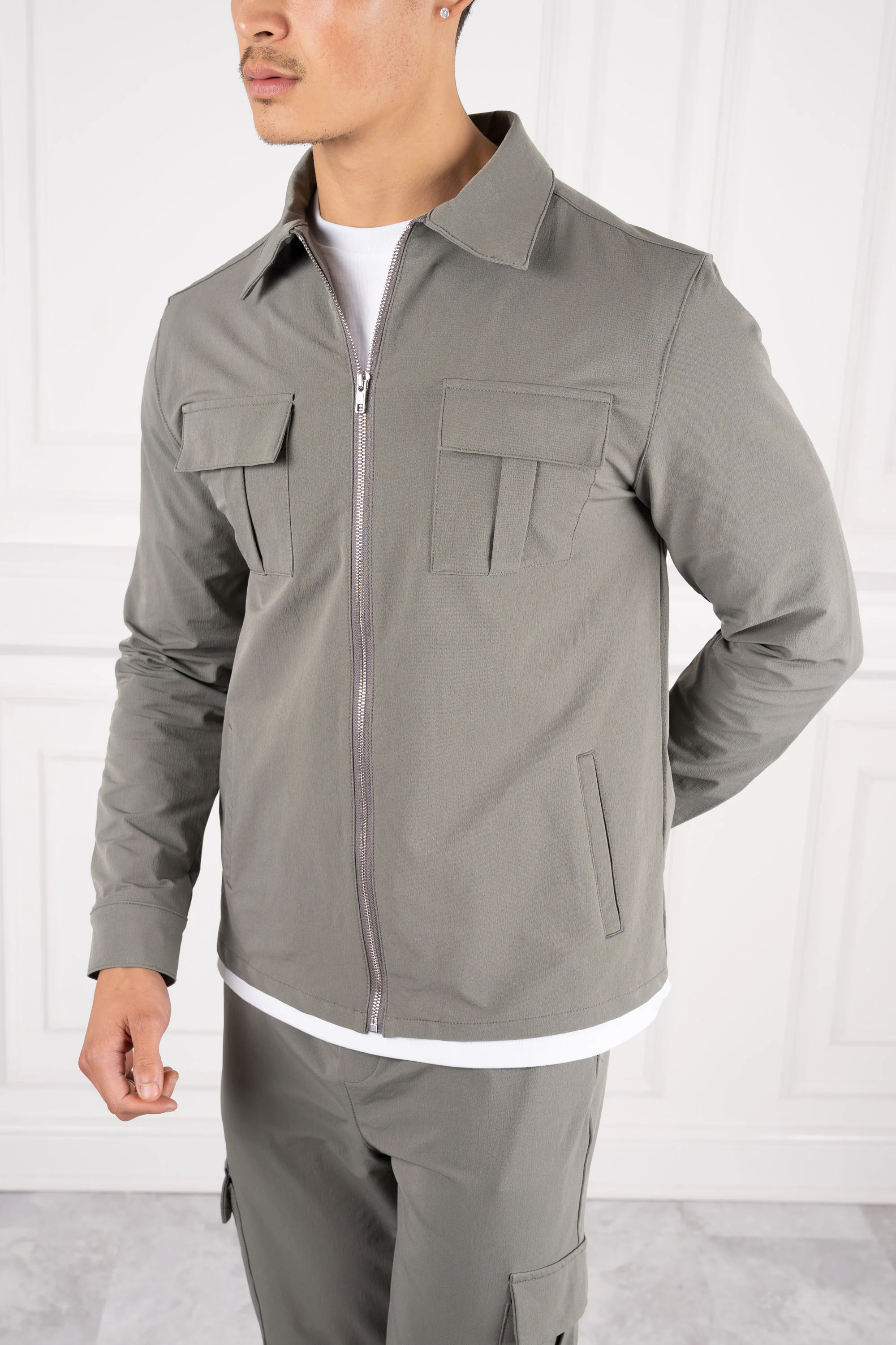 Premium Cargo Utility Jacket - Taupe