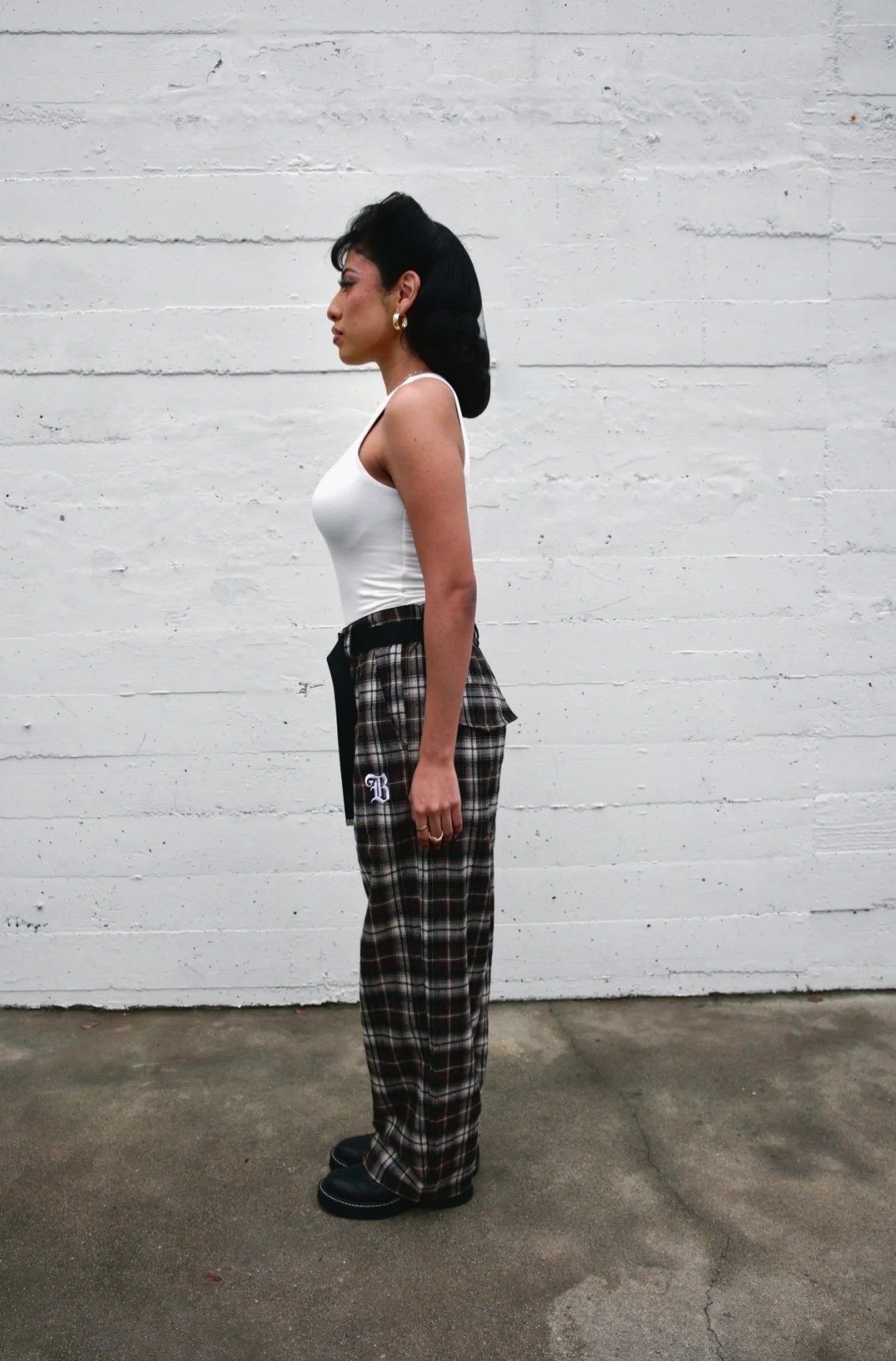 Flannel Wide Leg Pant - Brown and White