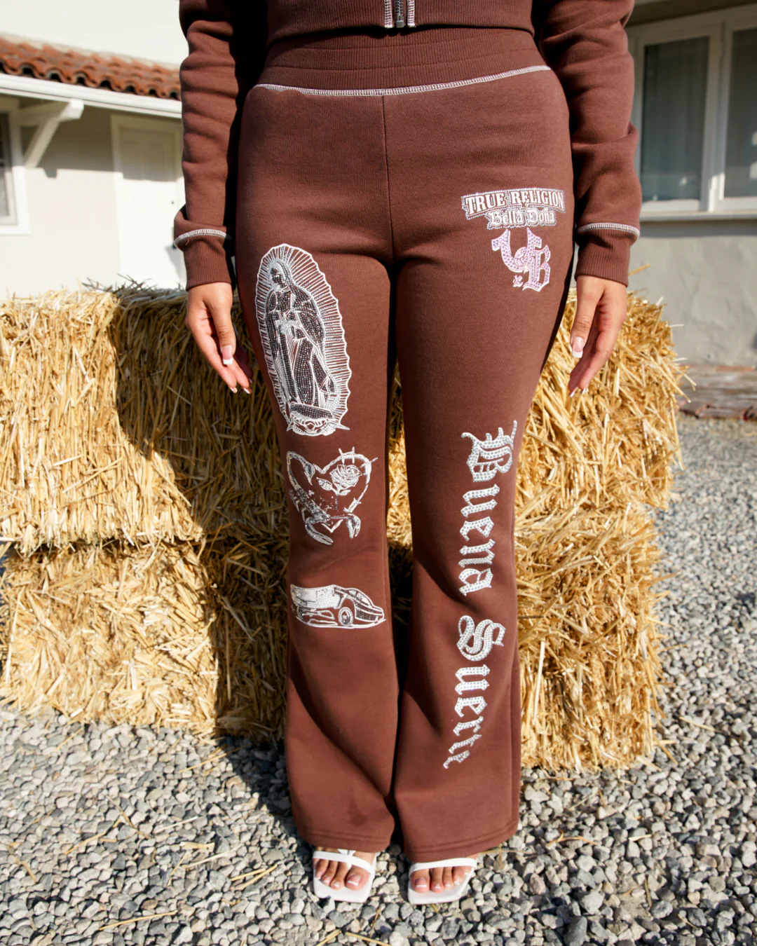 True Religion x Bella Doña - Crystal Mid Rise Bootcut Sweatpants - Chocolate