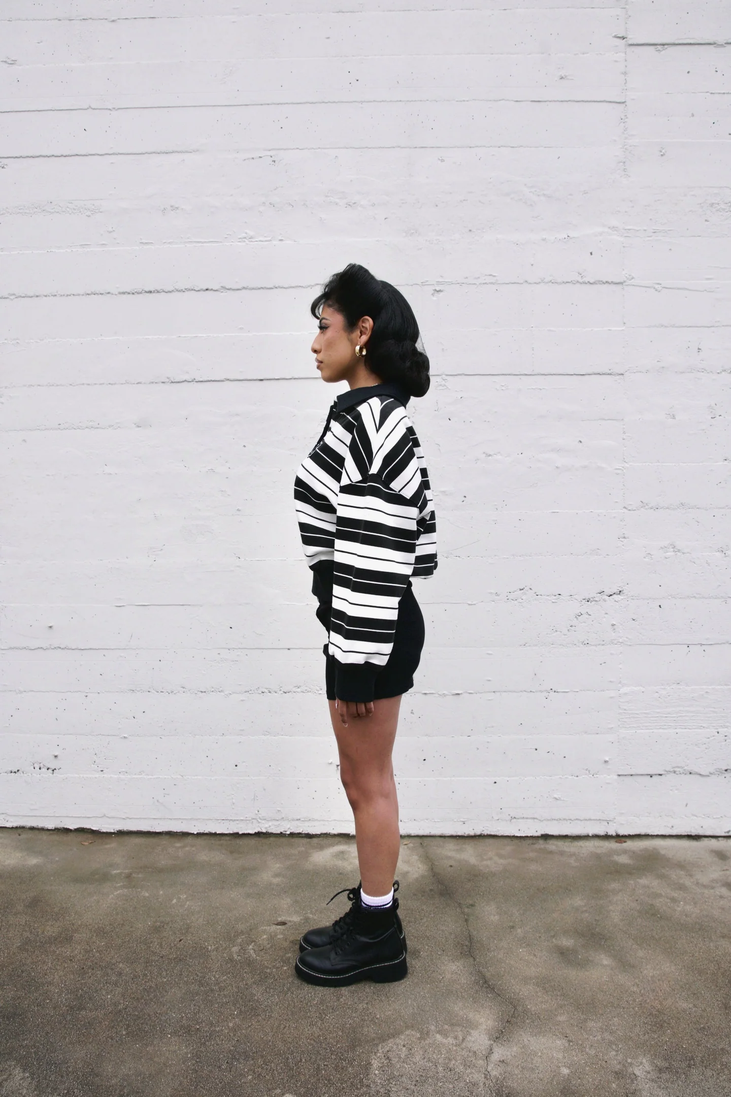 Boxy Fit Rugby Shirt - Black and White Stripes
