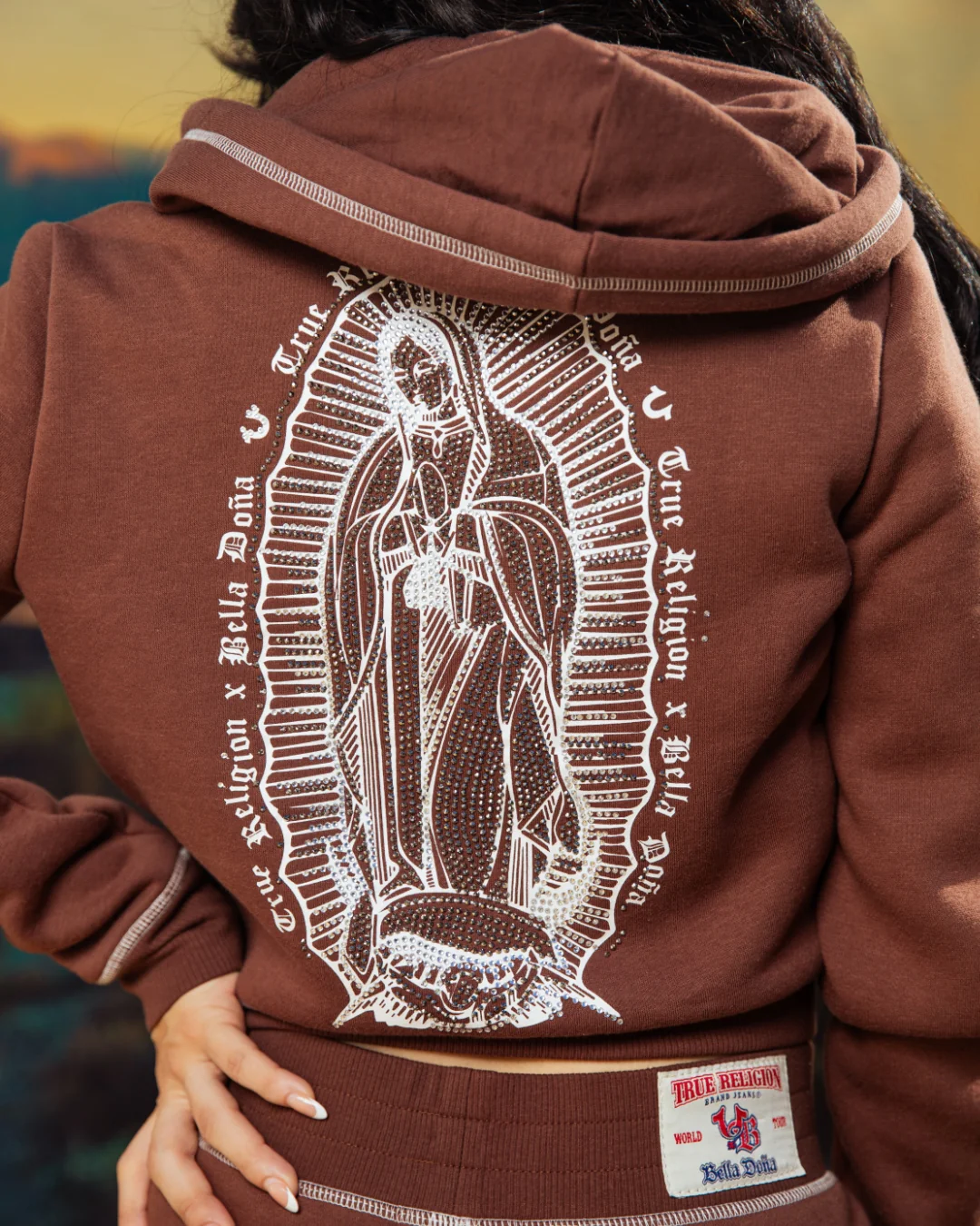 True Religion x Bella Doña - Crystal Shrunken Zip Hoodie - Chocolate