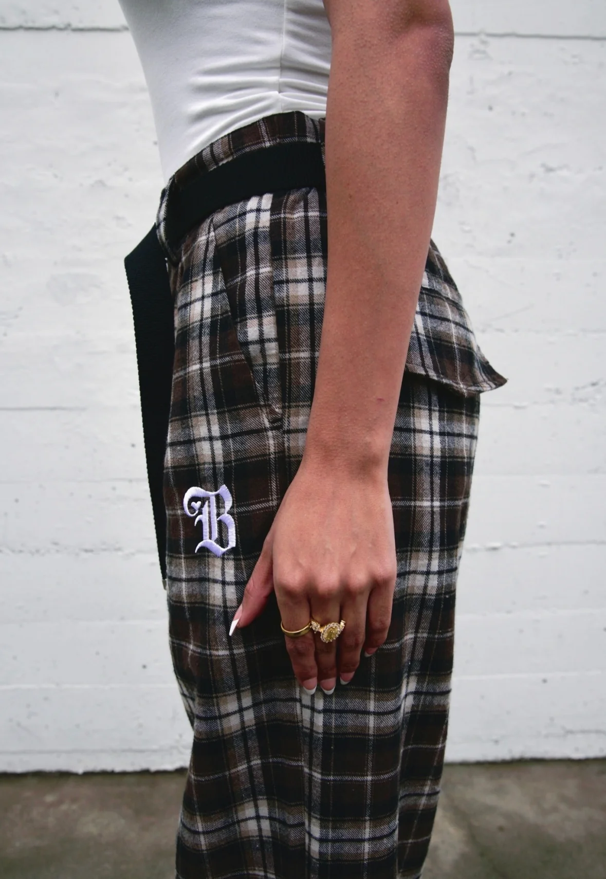 Flannel Wide Leg Pant - Brown and White