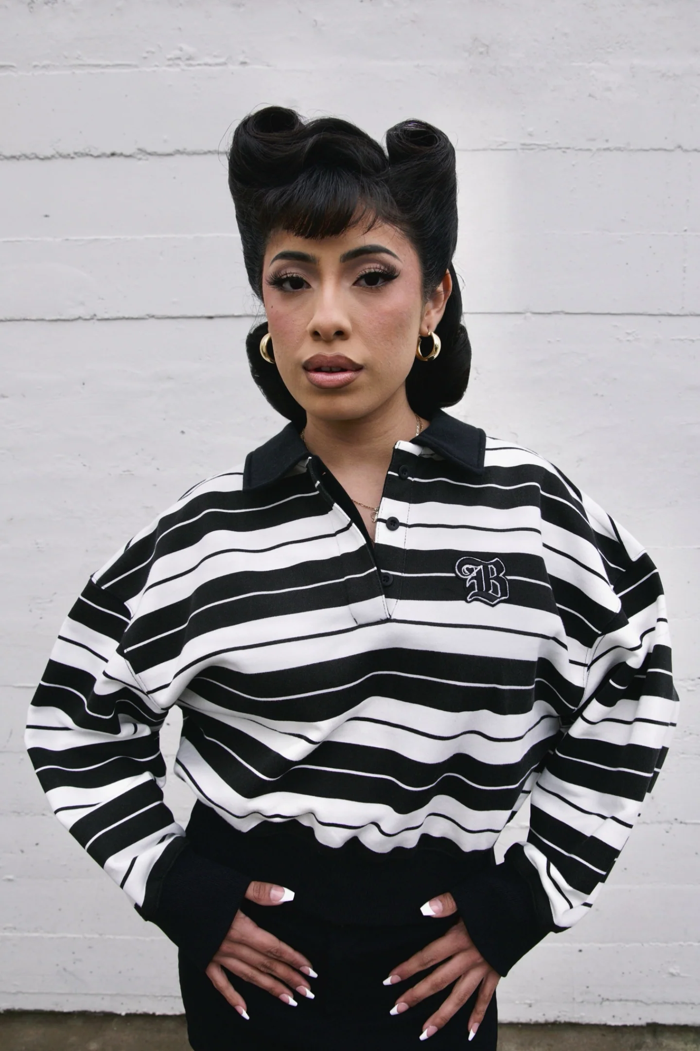 Boxy Fit Rugby Shirt - Black and White Stripes