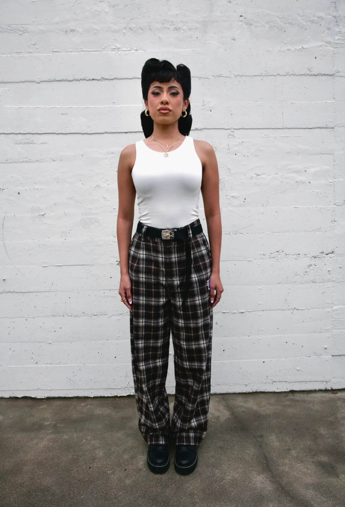 Flannel Wide Leg Pant - Brown and White