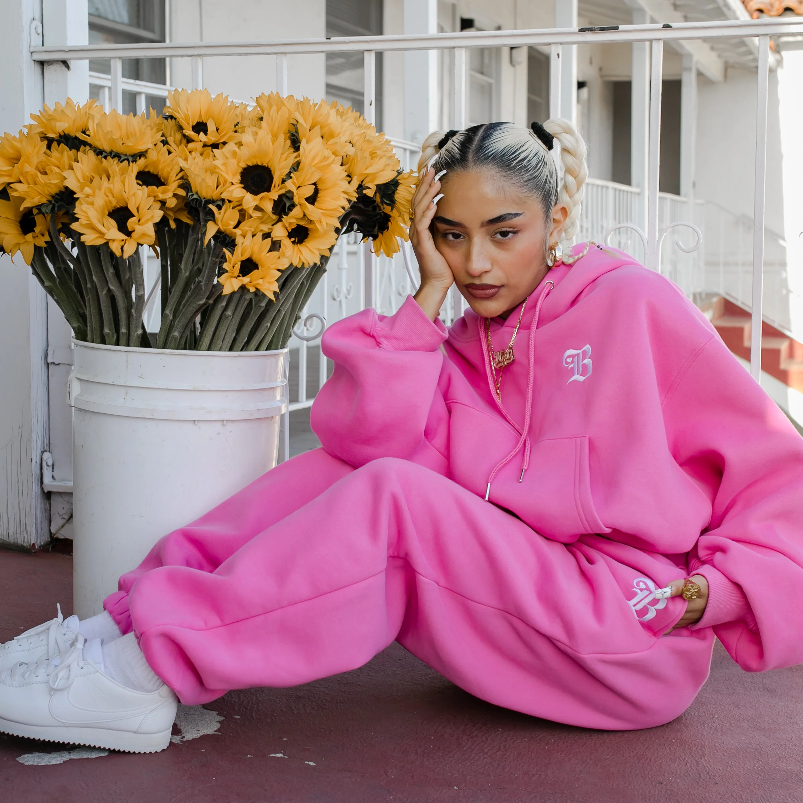 B Love Crop Hoodie - Pink