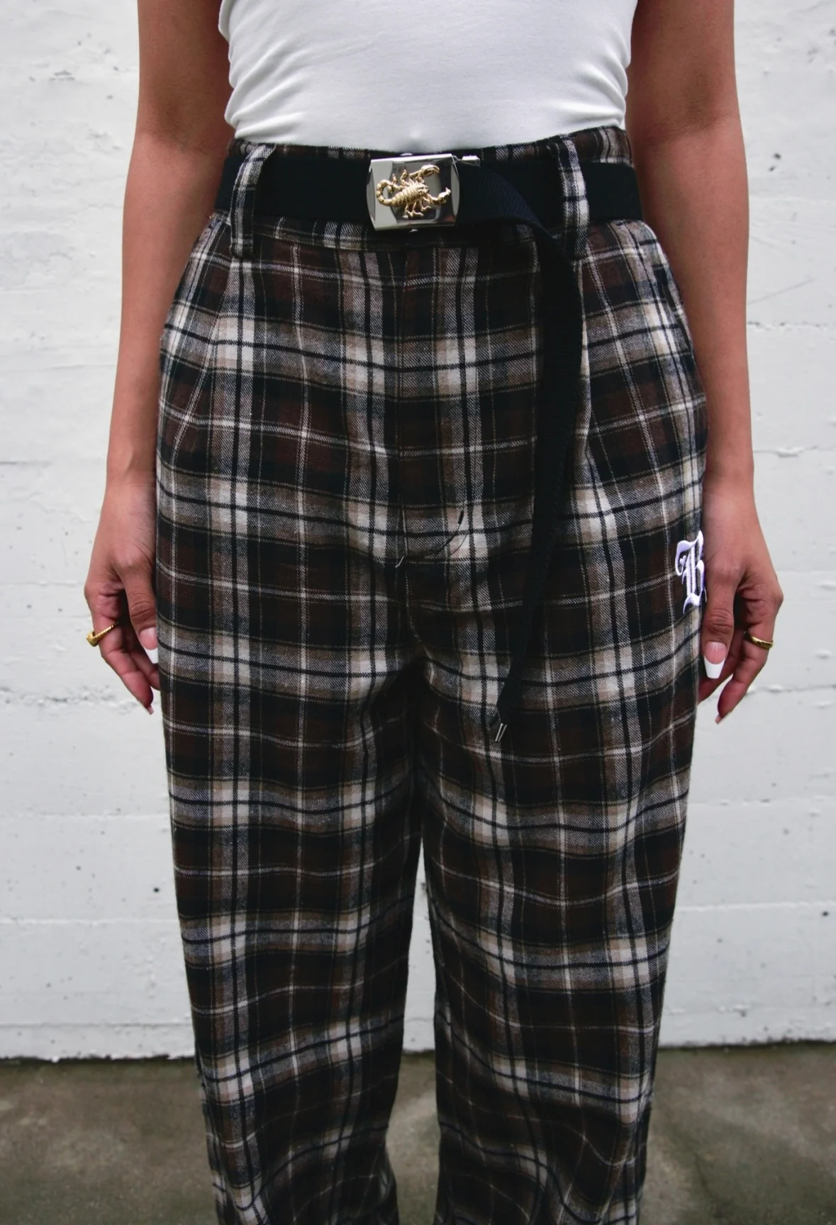 Flannel Wide Leg Pant - Brown and White