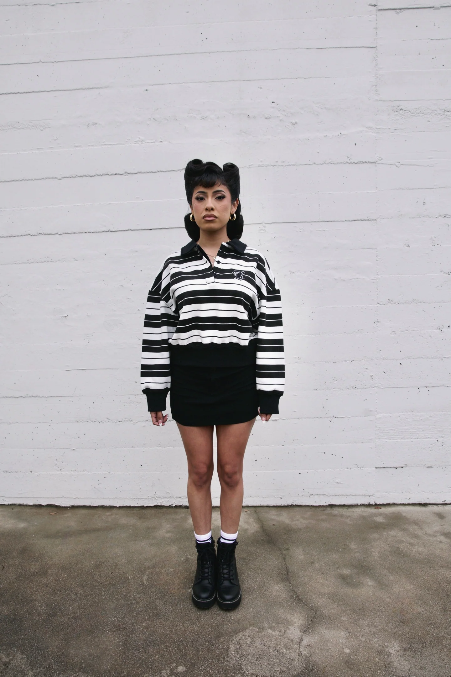 Boxy Fit Rugby Shirt - Black and White Stripes