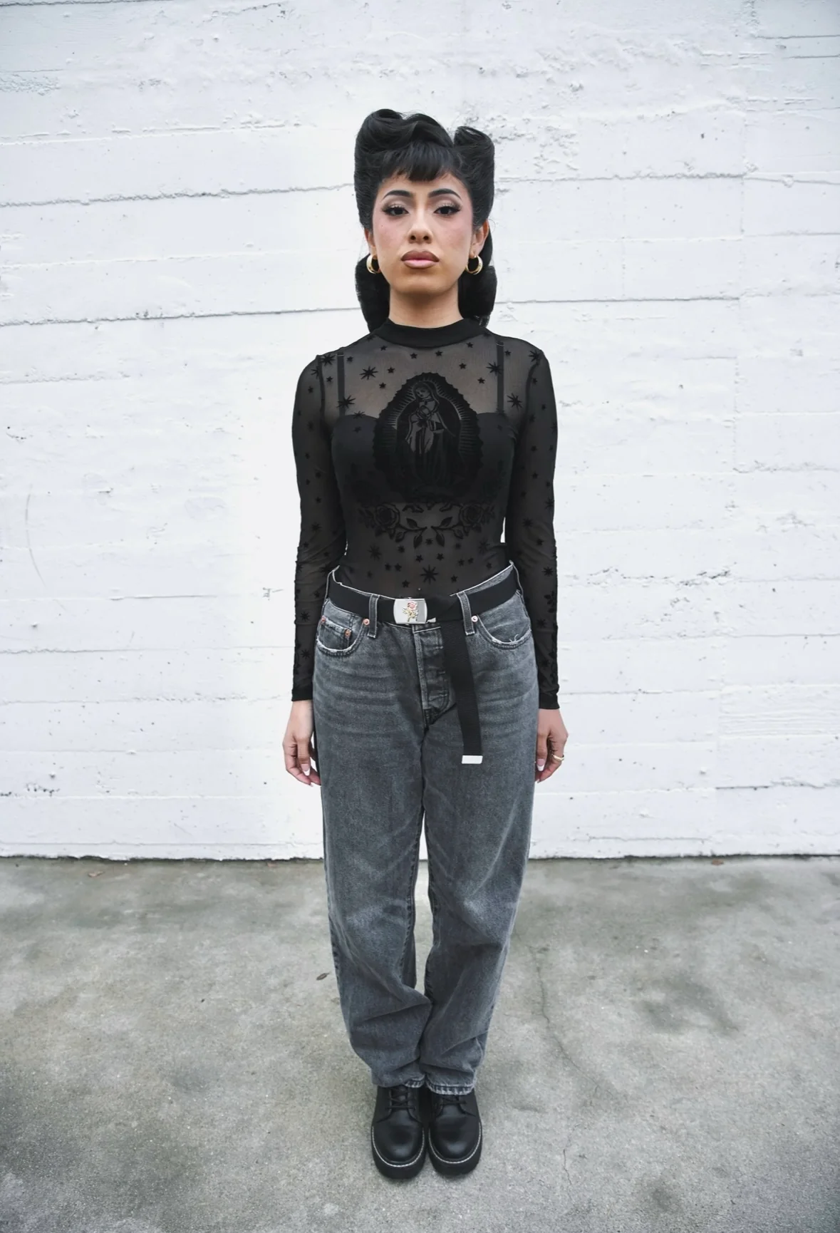 Virgencita Mesh Top - Black