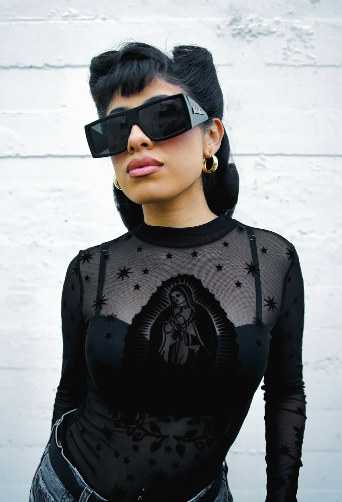 Virgencita Mesh Top - Black