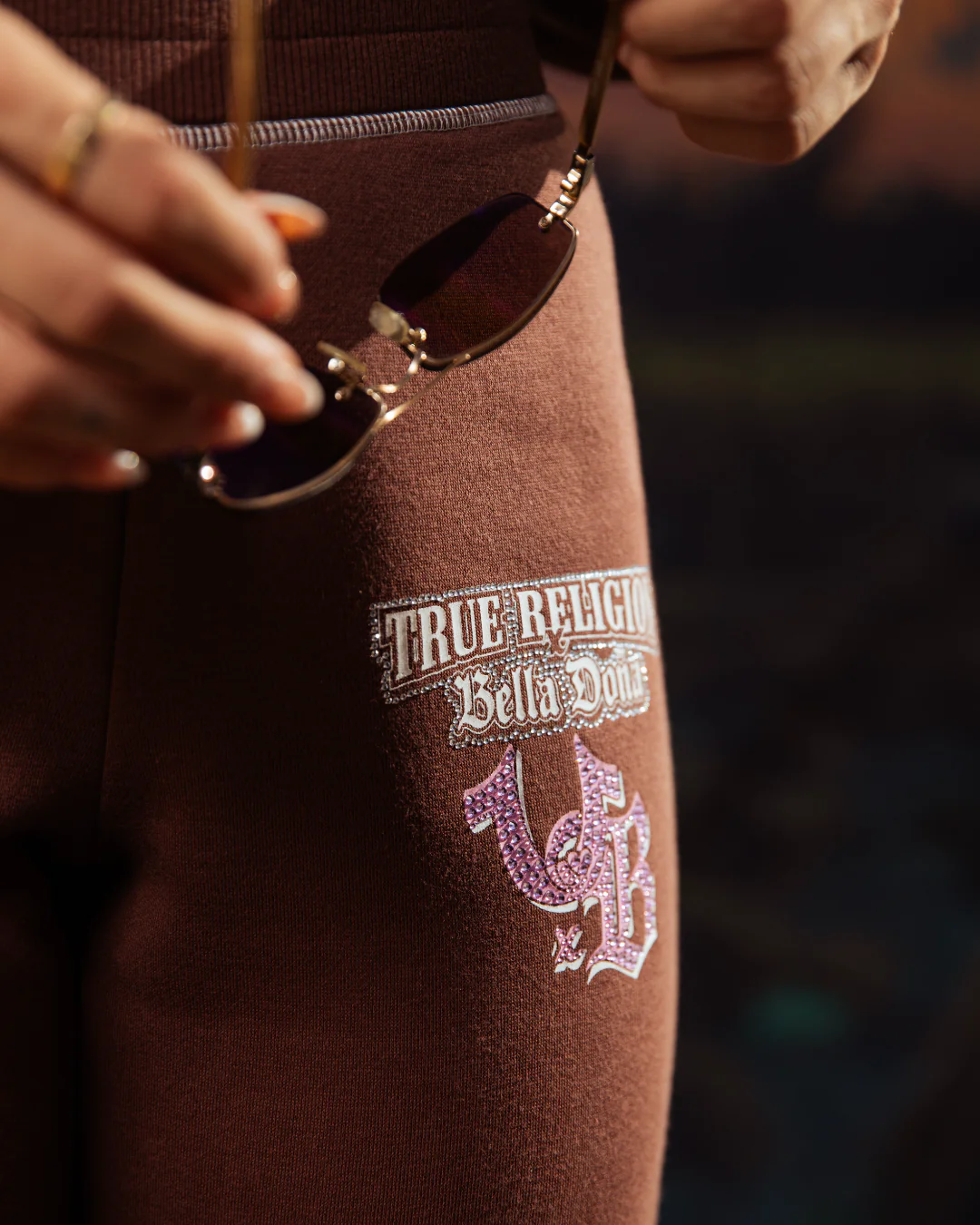 True Religion x Bella Doña - Crystal Mid Rise Bootcut Sweatpants - Chocolate