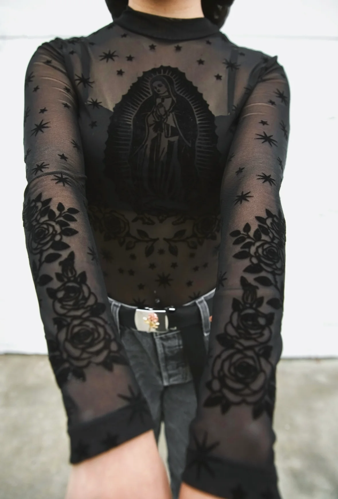 Virgencita Mesh Top - Black