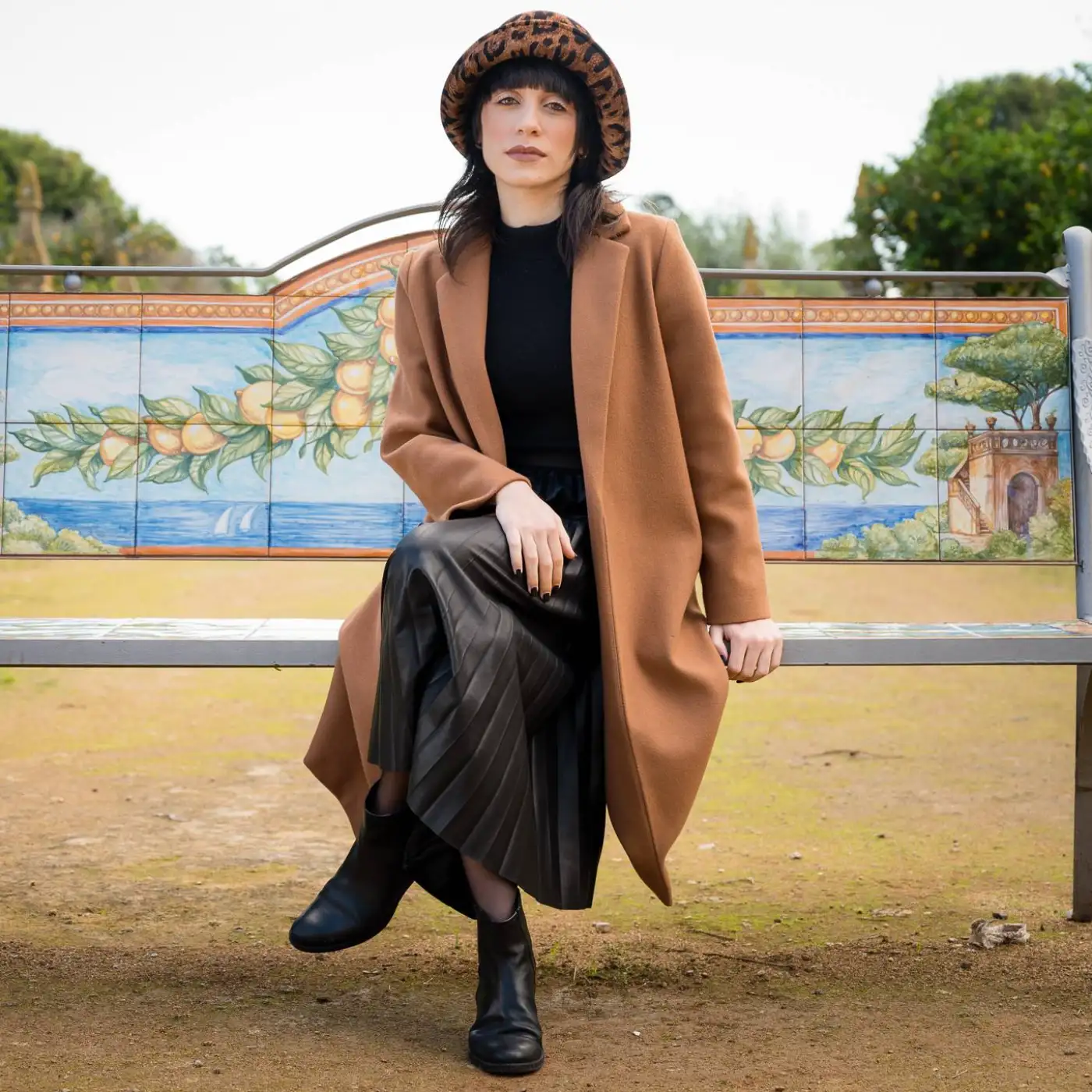 Cappello a Cloche Ala Rialzata Animalier in Feltro di Lana Merinos