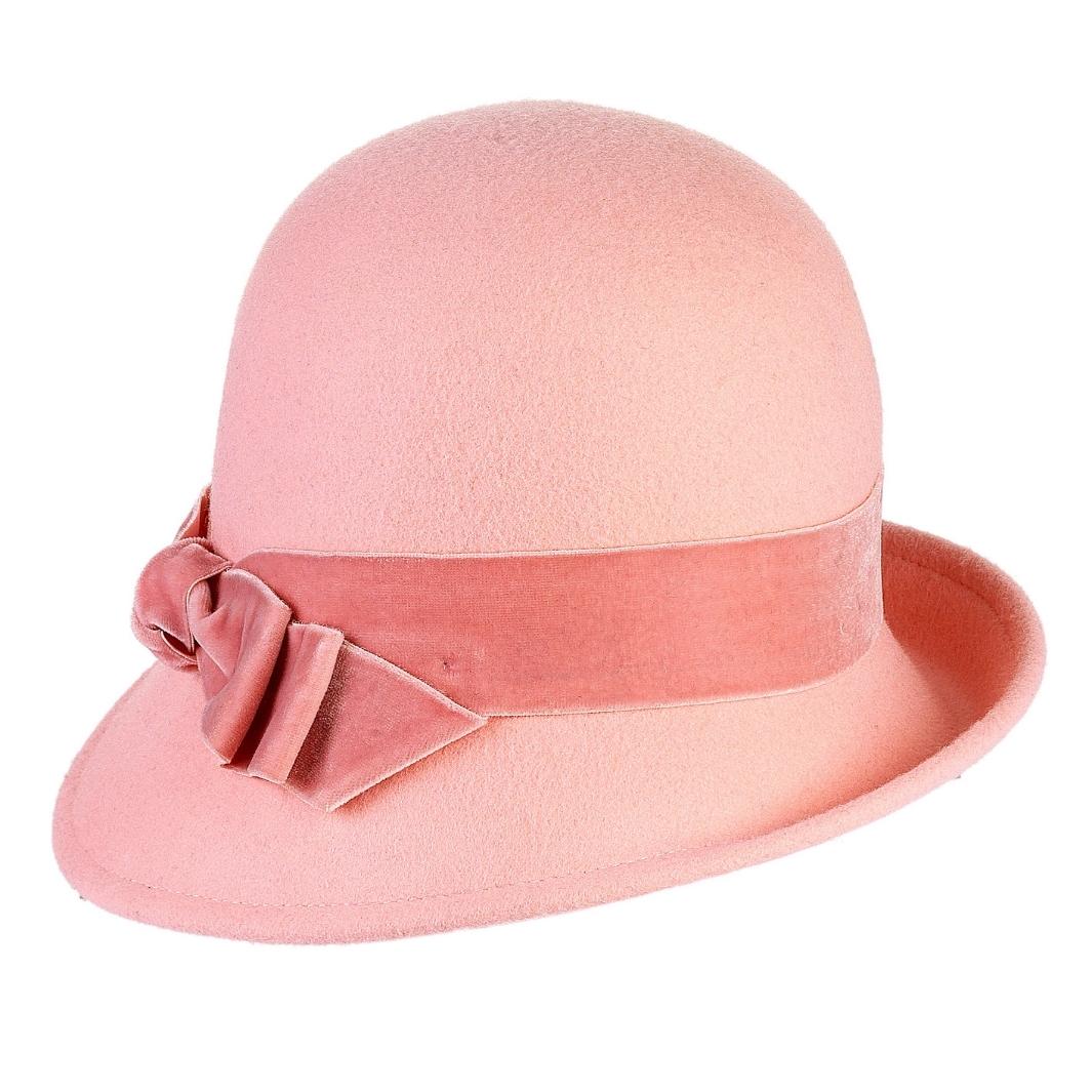 Cappello a Cloche in Feltro di Lana Merinos con Nastro di Velluto