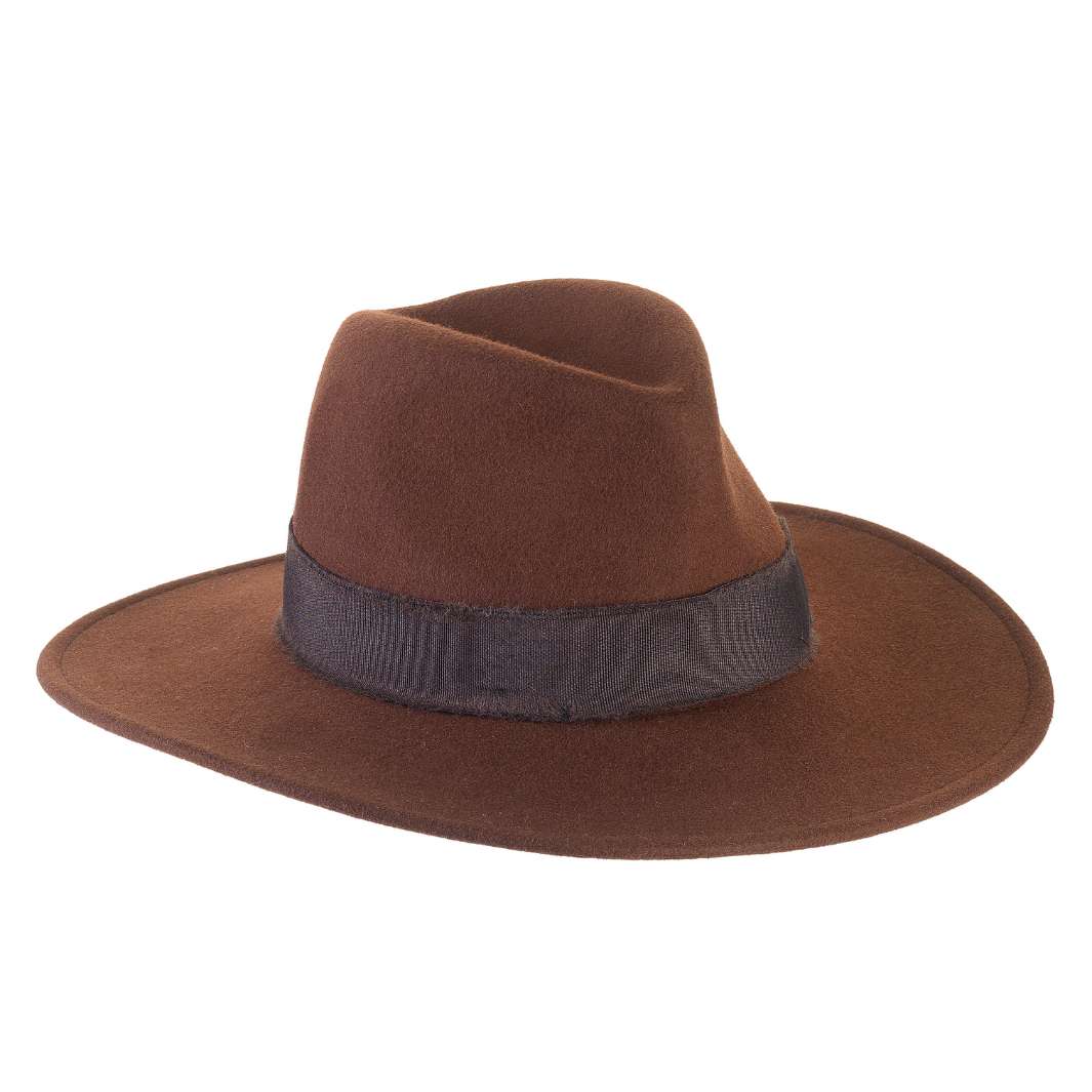 Cappello Fedora a Tesa Larga Piatta in Feltro di Lana Merinos