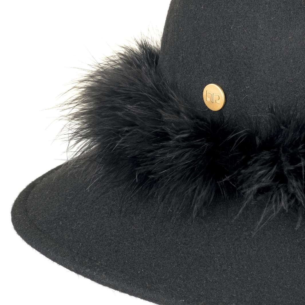 Cappello a Pamela in Feltro di Lana Merinos con Girotesta in Marabou