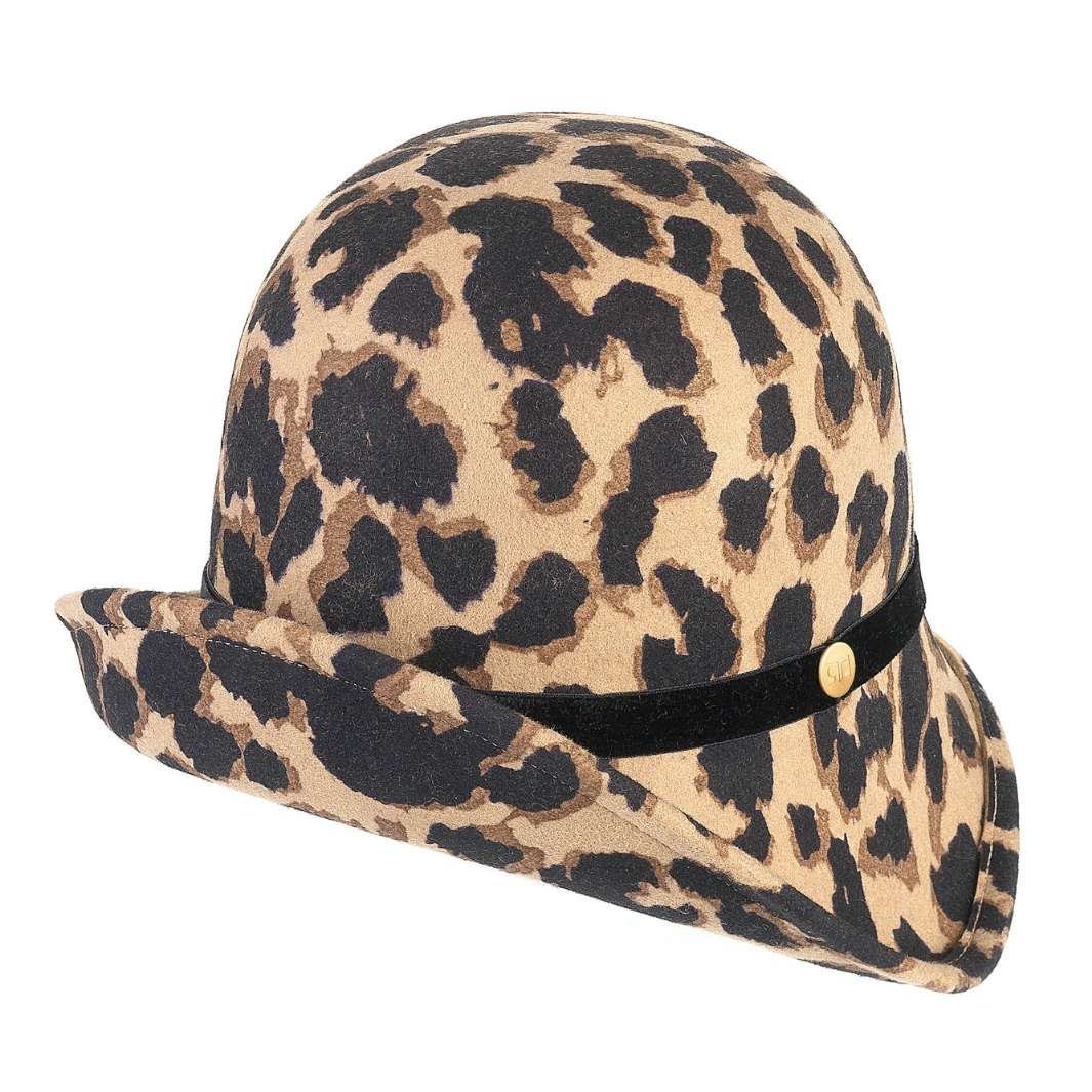 Cappello a Cloche Ala Rialzata Animalier in Feltro di Lana Merinos