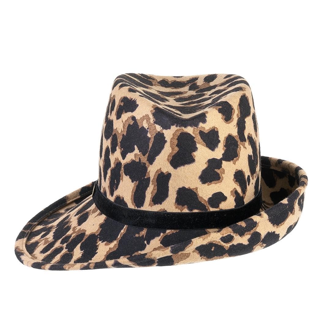 Cappello a Cloche Asimmetrica Animalier in Feltro di Lana Merinos