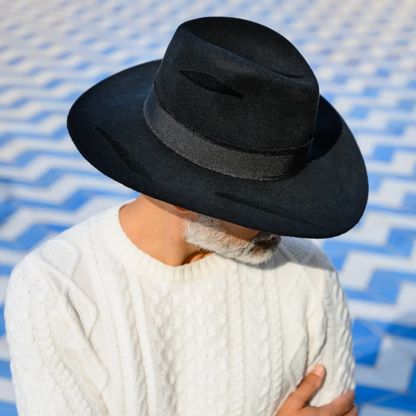 Cappello Fedora a Tesa Larga Piatta in Feltro di Lana Merinos