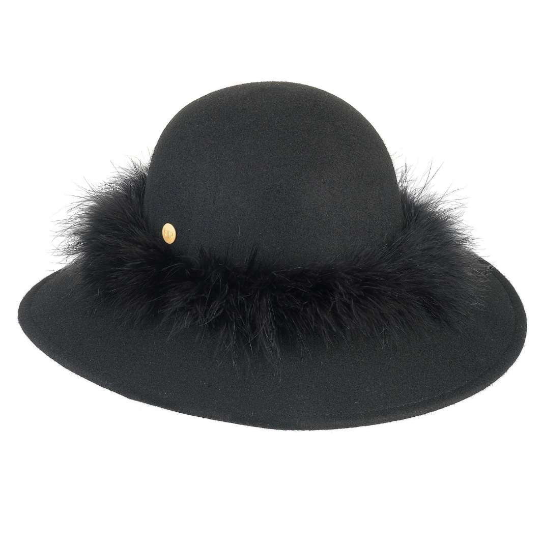 Cappello a Pamela in Feltro di Lana Merinos con Girotesta in Marabou