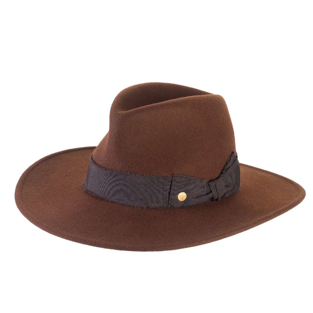 Cappello Fedora a Tesa Larga Piatta in Feltro di Lana Merinos