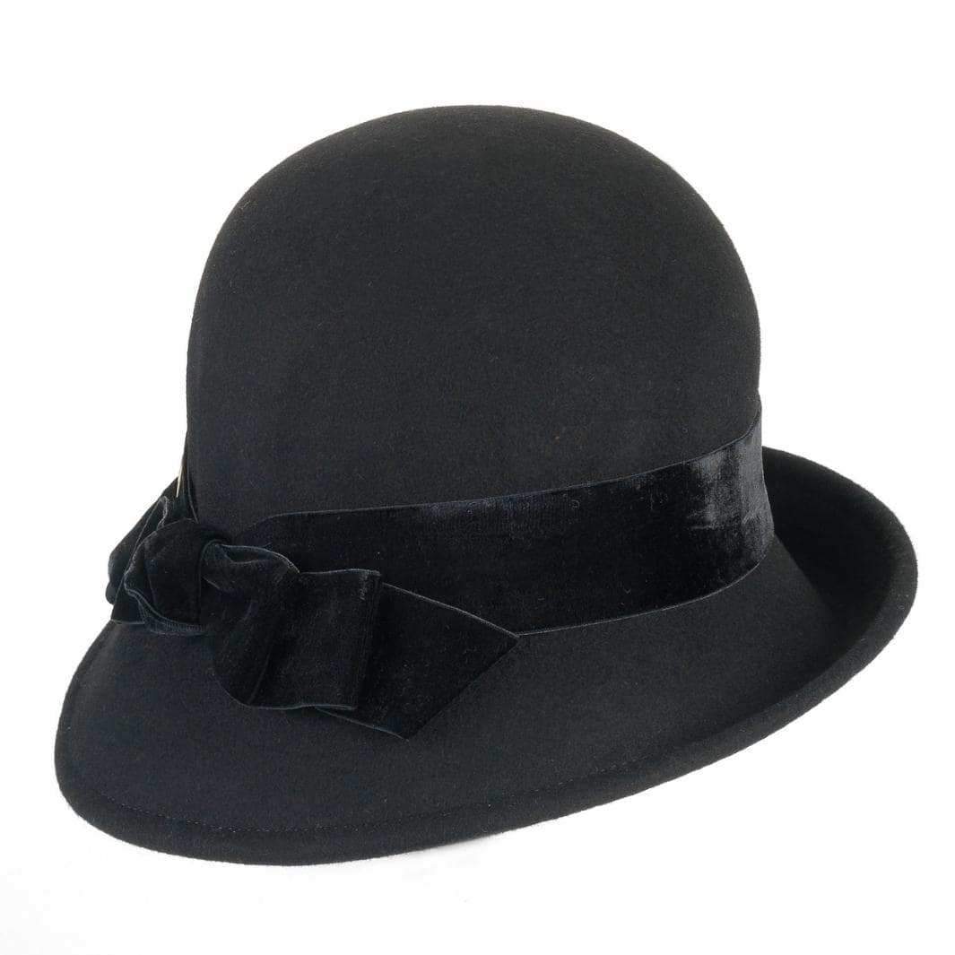 Cappello a Cloche in Feltro di Lana Merinos con Nastro di Velluto