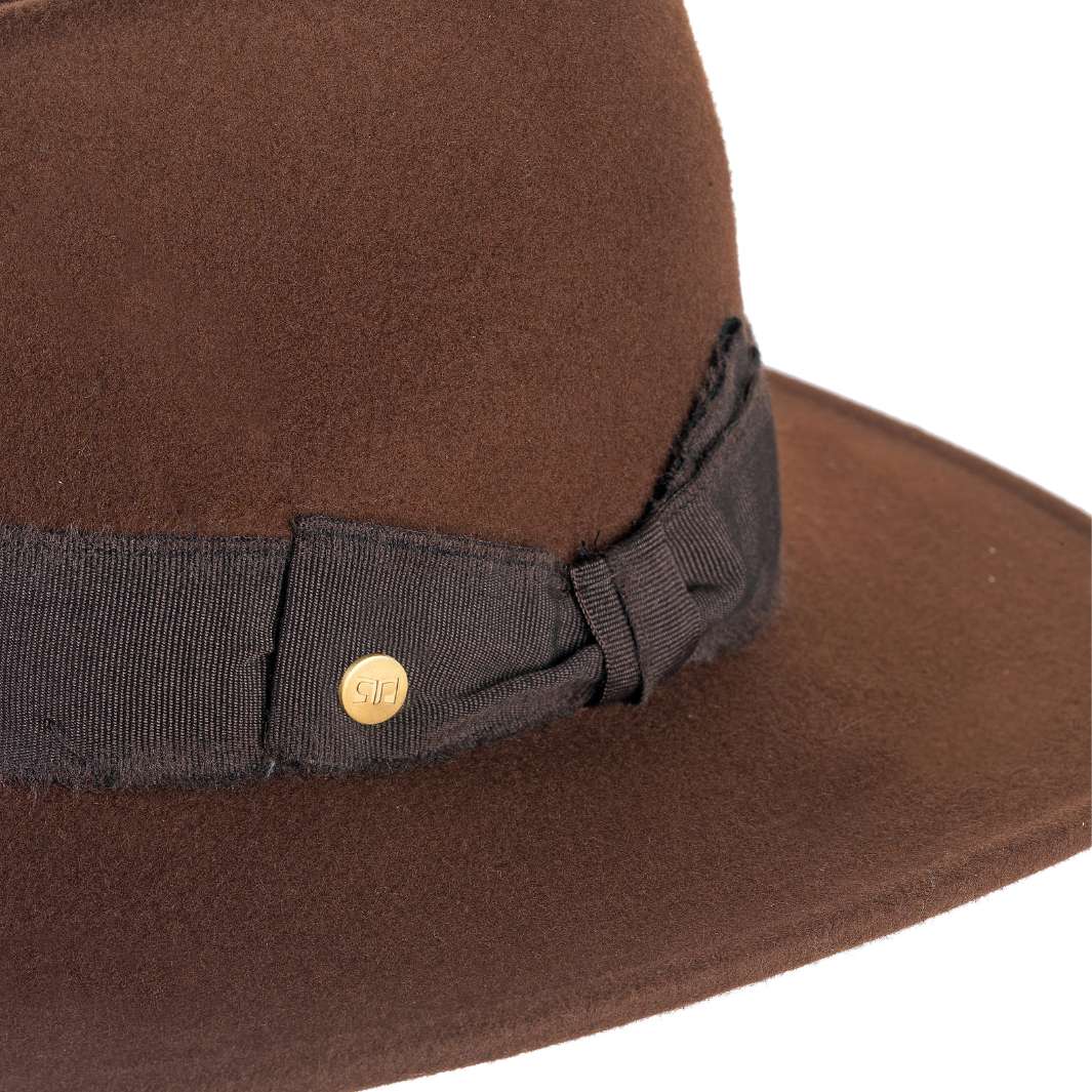 Cappello Fedora a Tesa Larga Piatta in Feltro di Lana Merinos