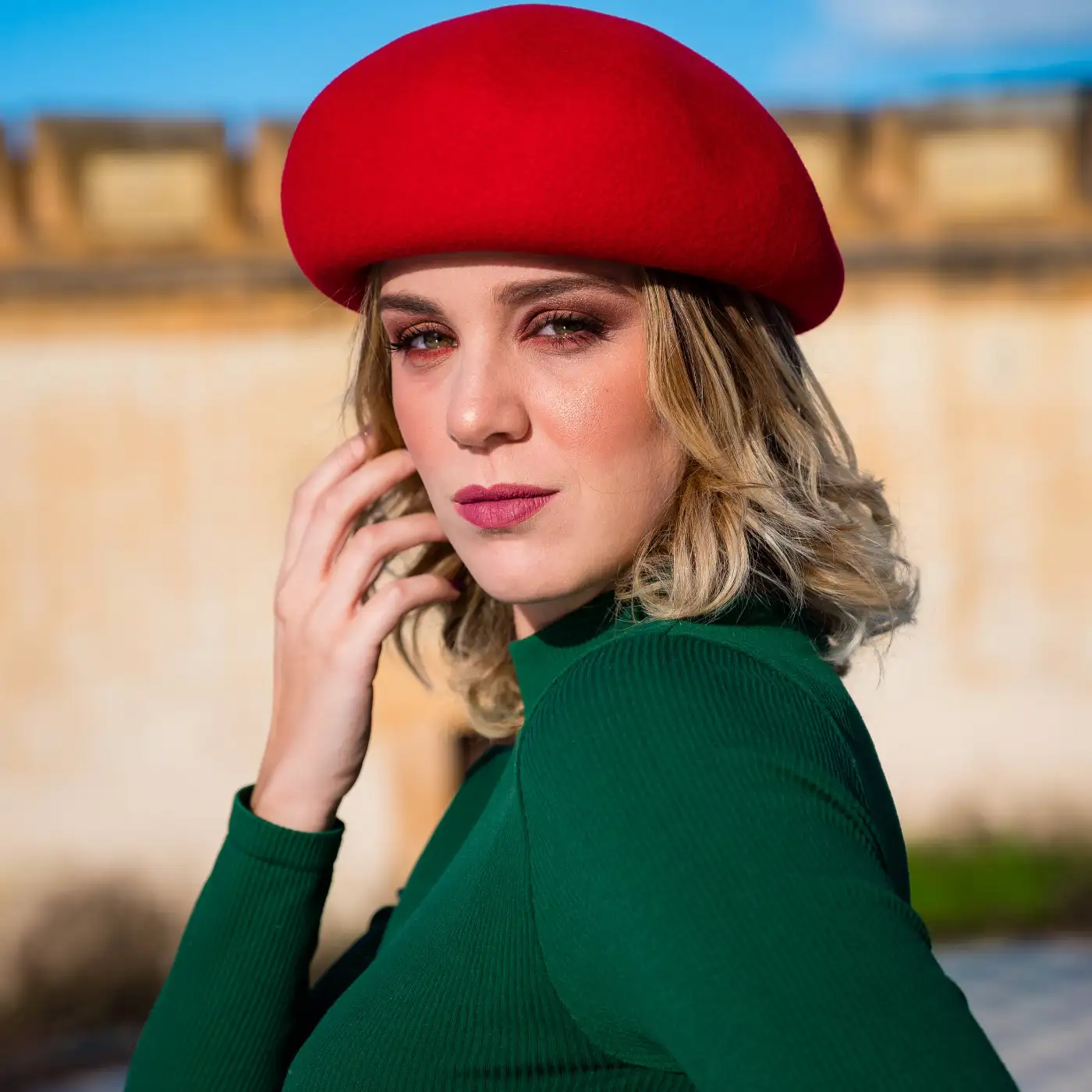 Basco Bonnie stile Berretto alla Francese in Feltro di Lana Merinos