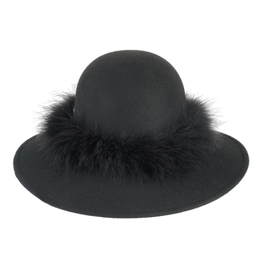 Cappello a Pamela in Feltro di Lana Merinos con Girotesta in Marabou