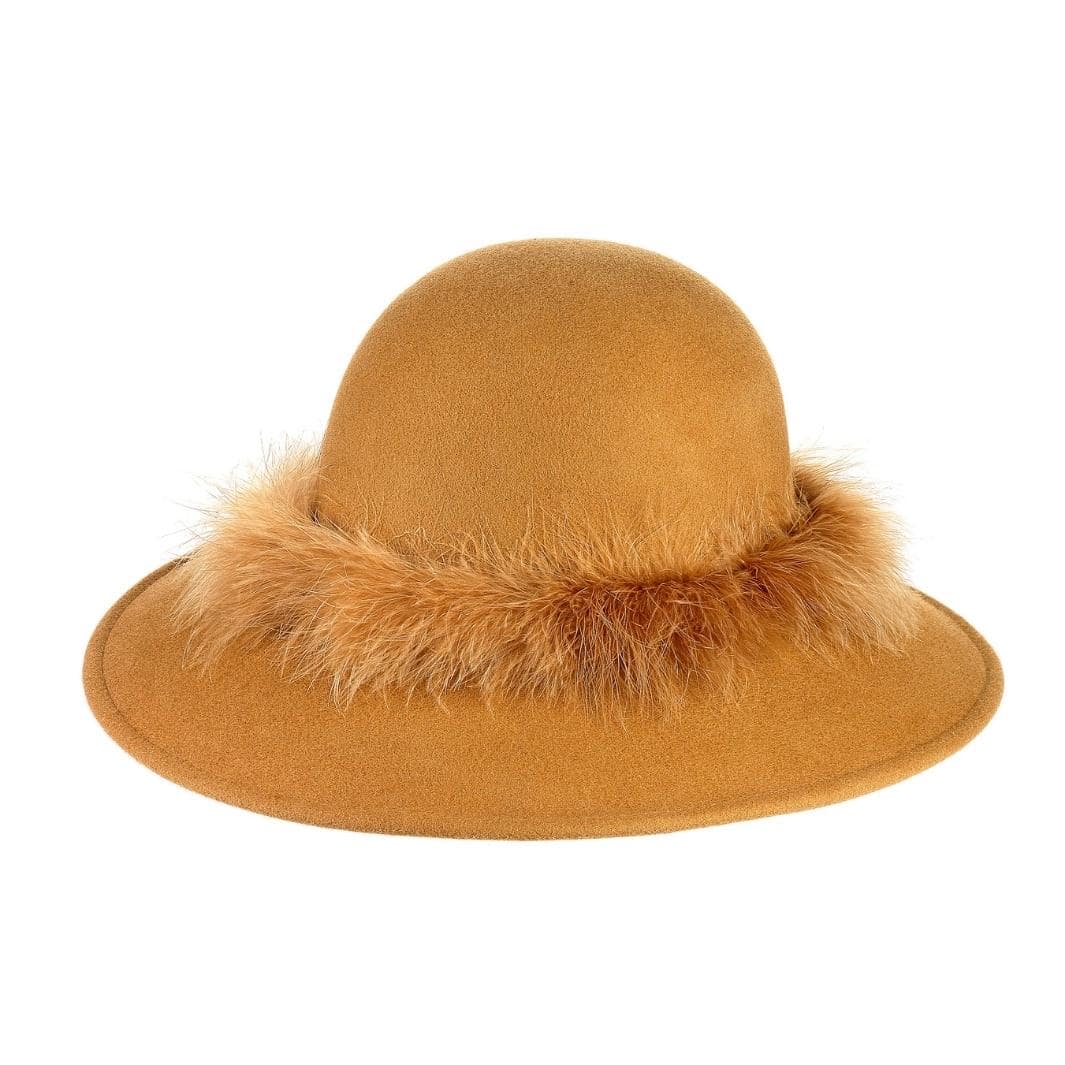 Cappello a Pamela in Feltro di Lana Merinos con Girotesta in Marabou