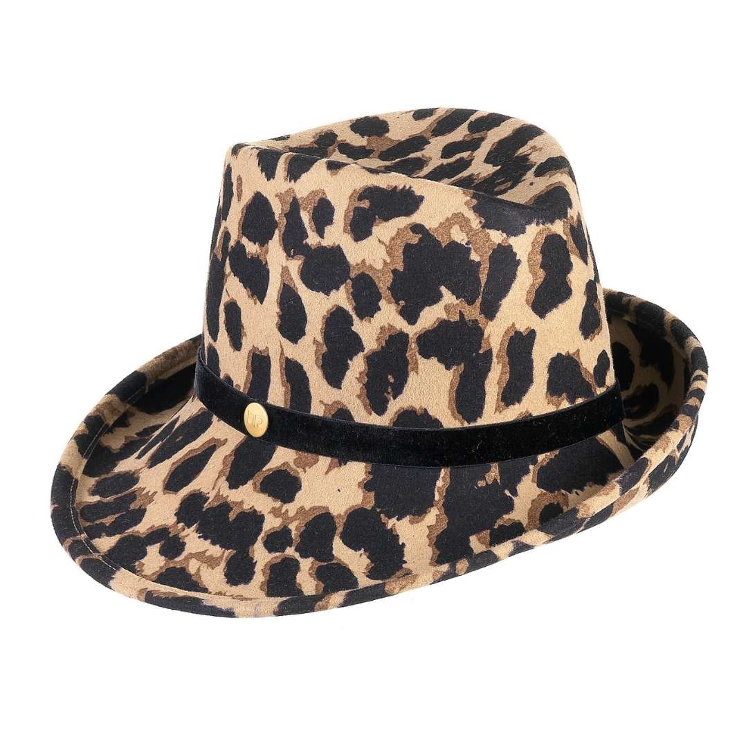 Cappello a Cloche Asimmetrica Animalier in Feltro di Lana Merinos
