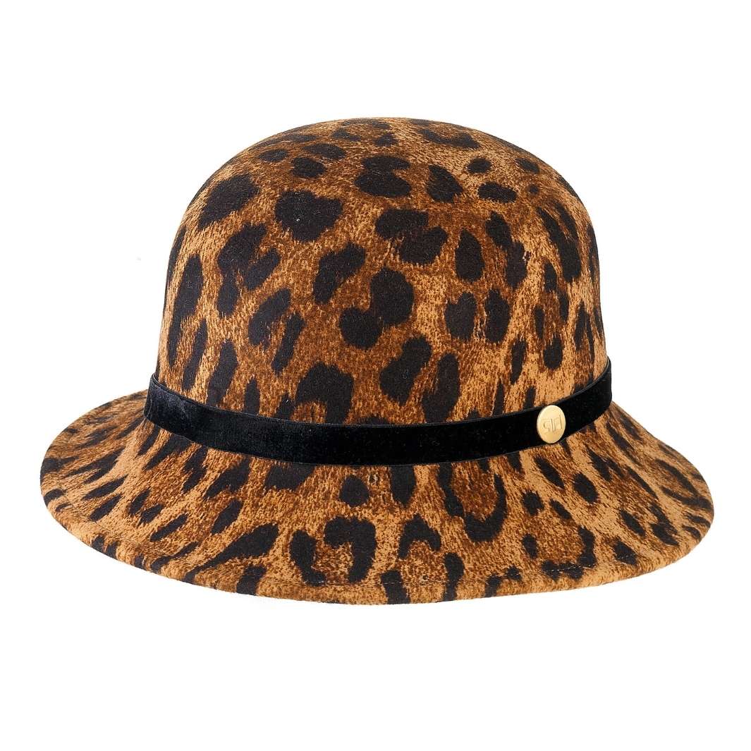 Cappello a Cloche a Campana Animalier in Feltro di Lana Merinos