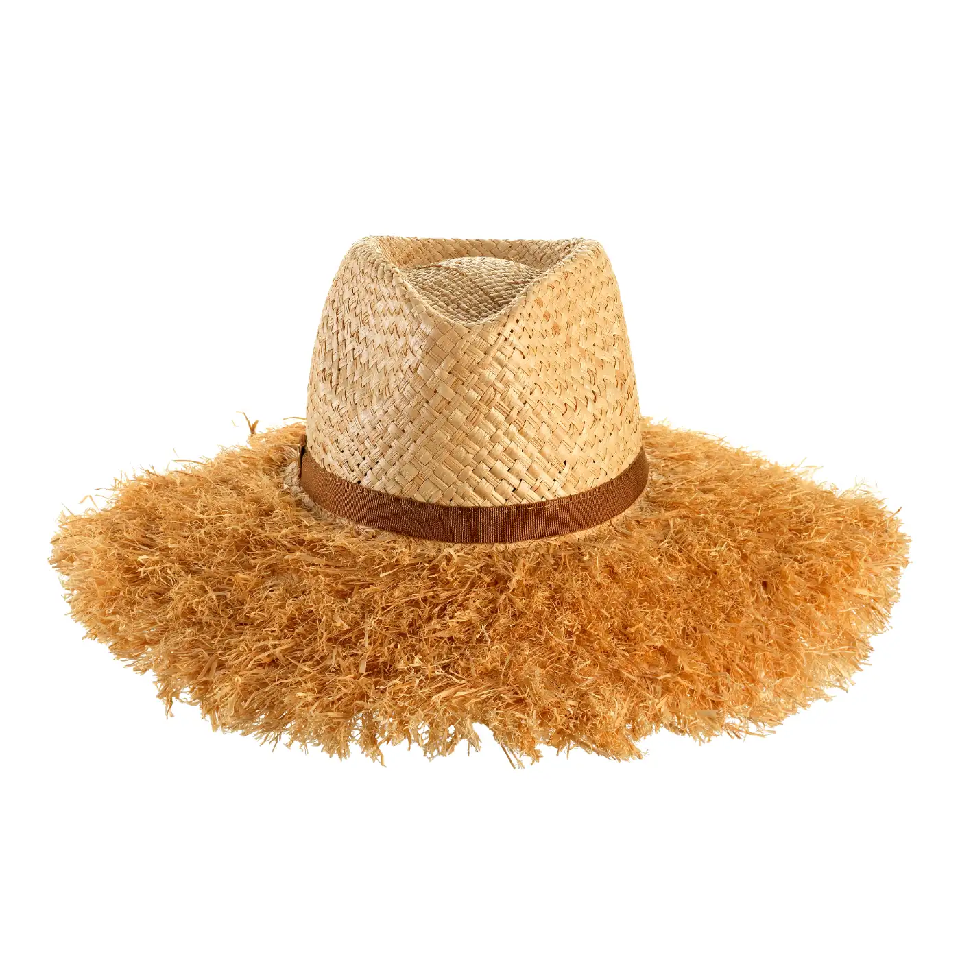 Cappello in Rafia Frangiato a Tesa Larga