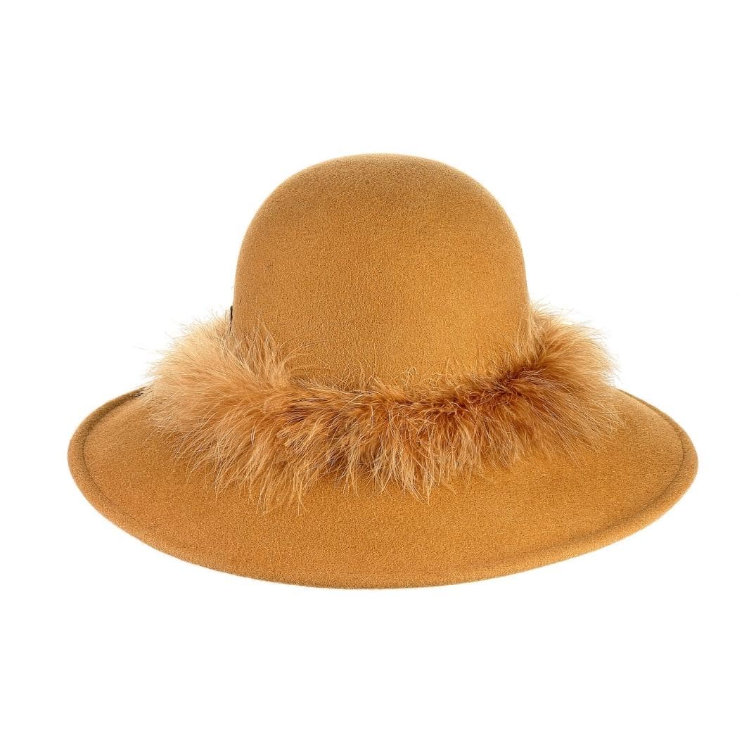 Cappello a Pamela in Feltro di Lana Merinos con Girotesta in Marabou
