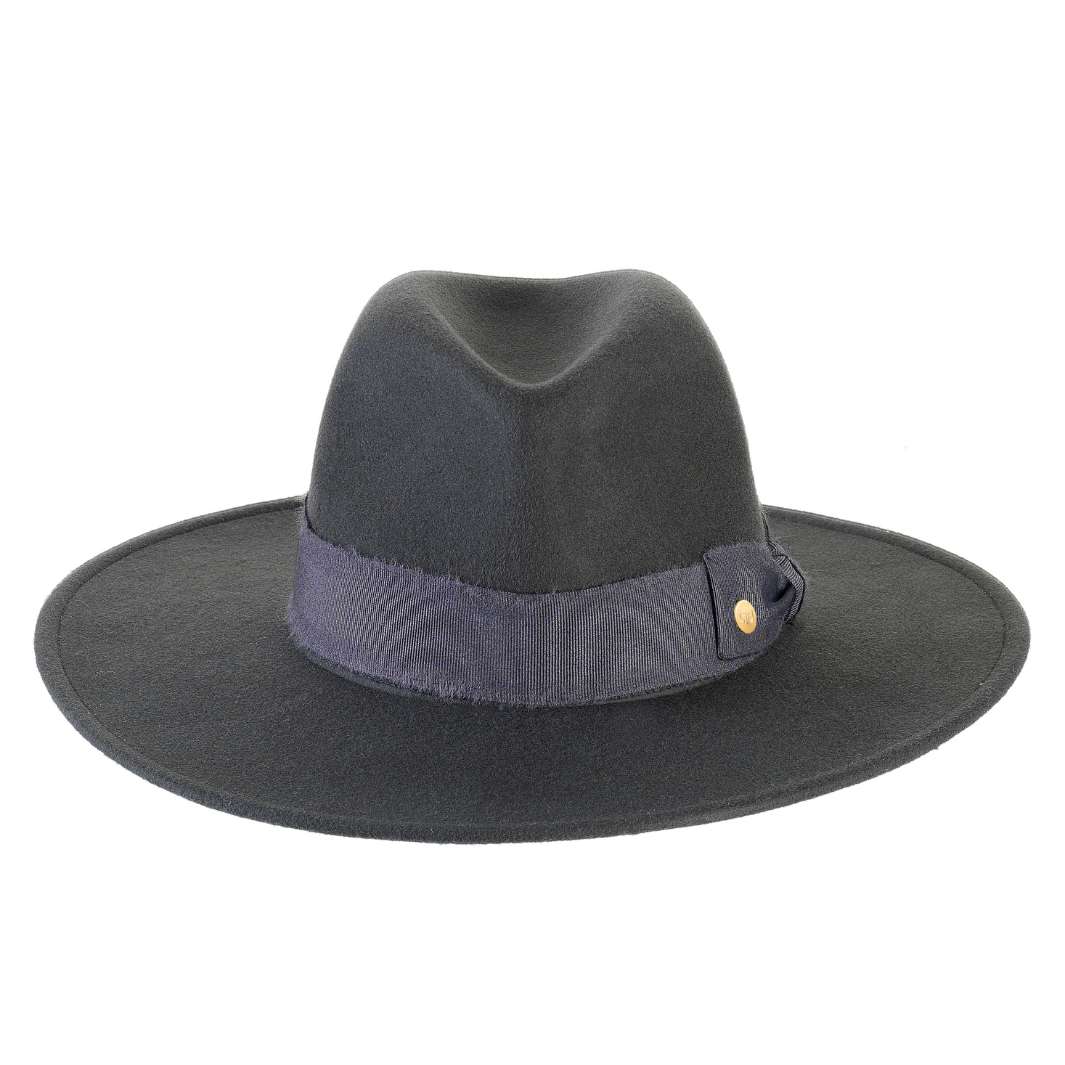 Cappello Fedora a Tesa Larga Piatta in Feltro di Lana Merinos