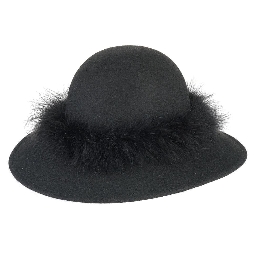 Cappello a Pamela in Feltro di Lana Merinos con Girotesta in Marabou