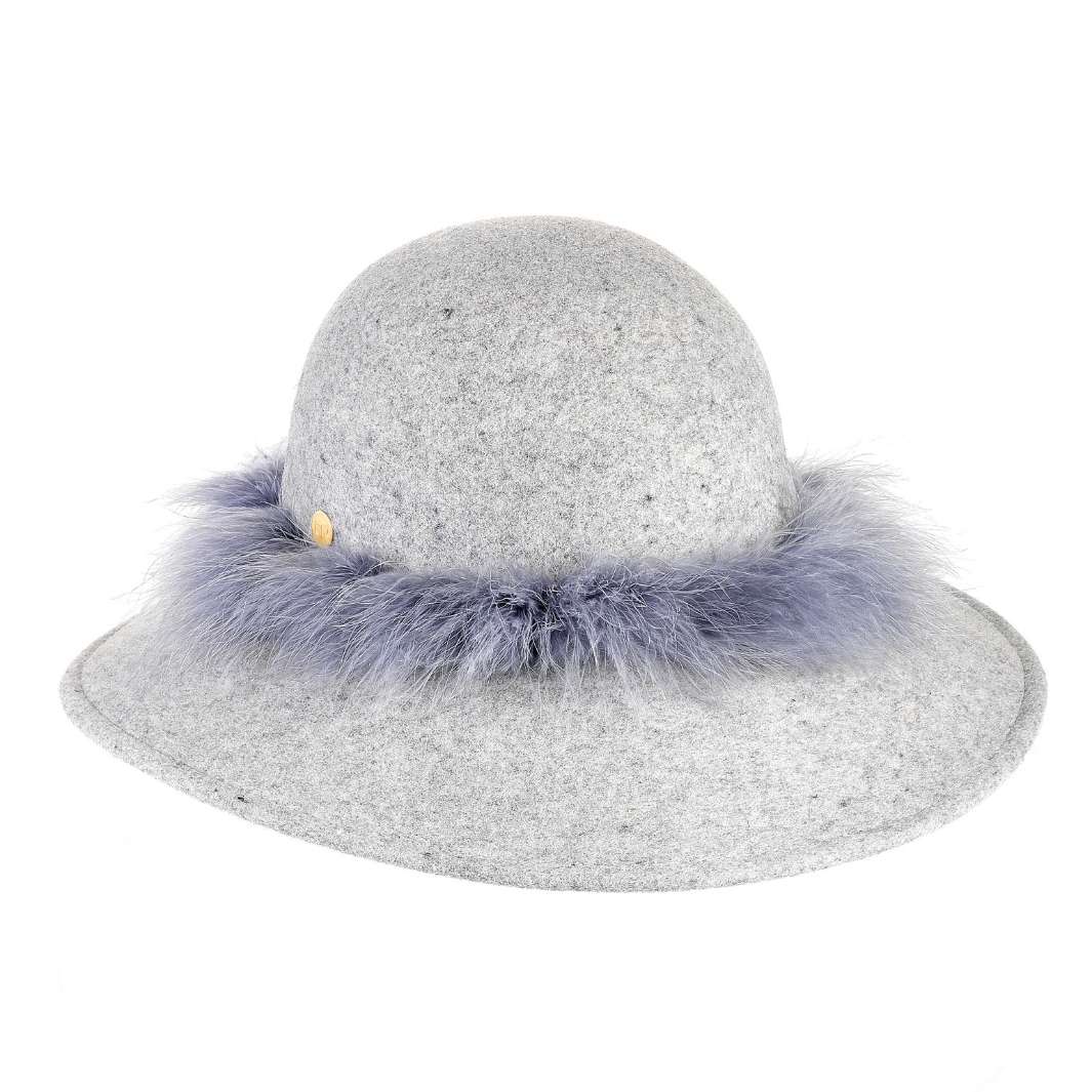 Cappello a Pamela in Feltro di Lana Merinos con Girotesta in Marabou