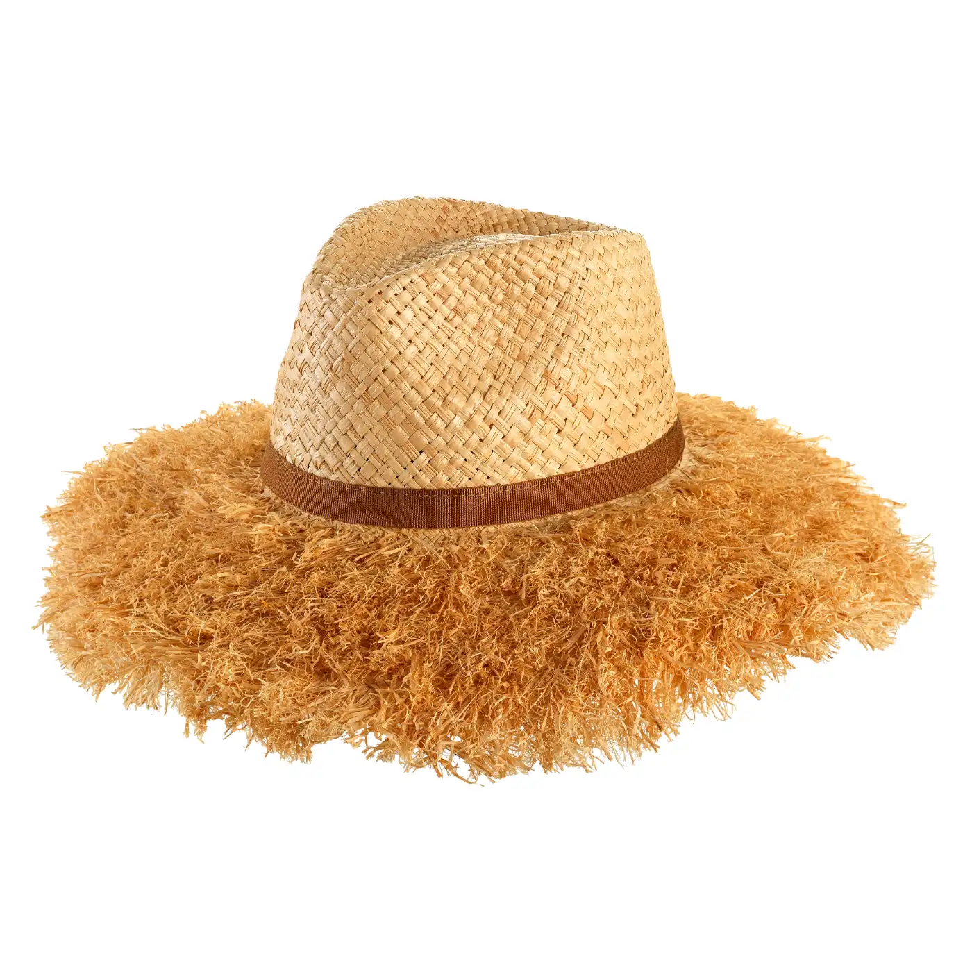 Cappello in Rafia Frangiato a Tesa Larga