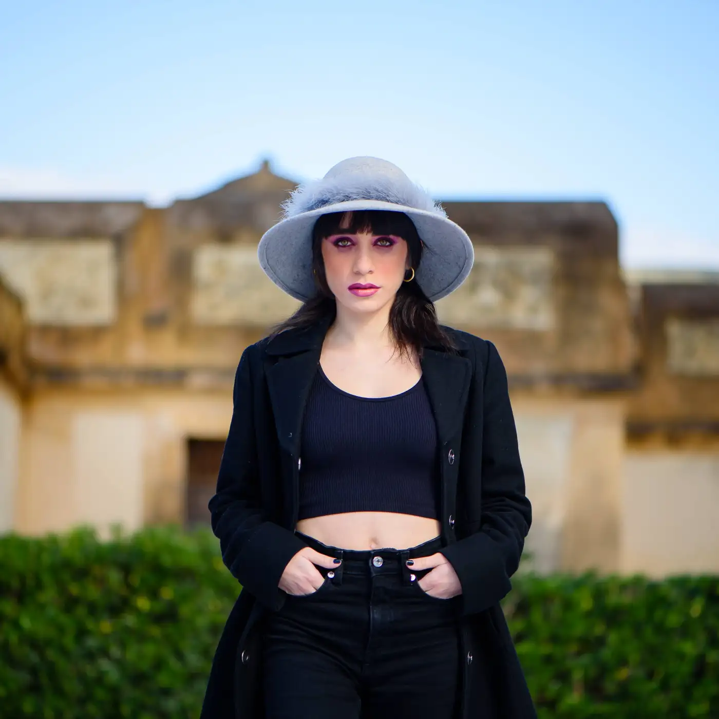 Cappello a Pamela in Feltro di Lana Merinos con Girotesta in Marabou