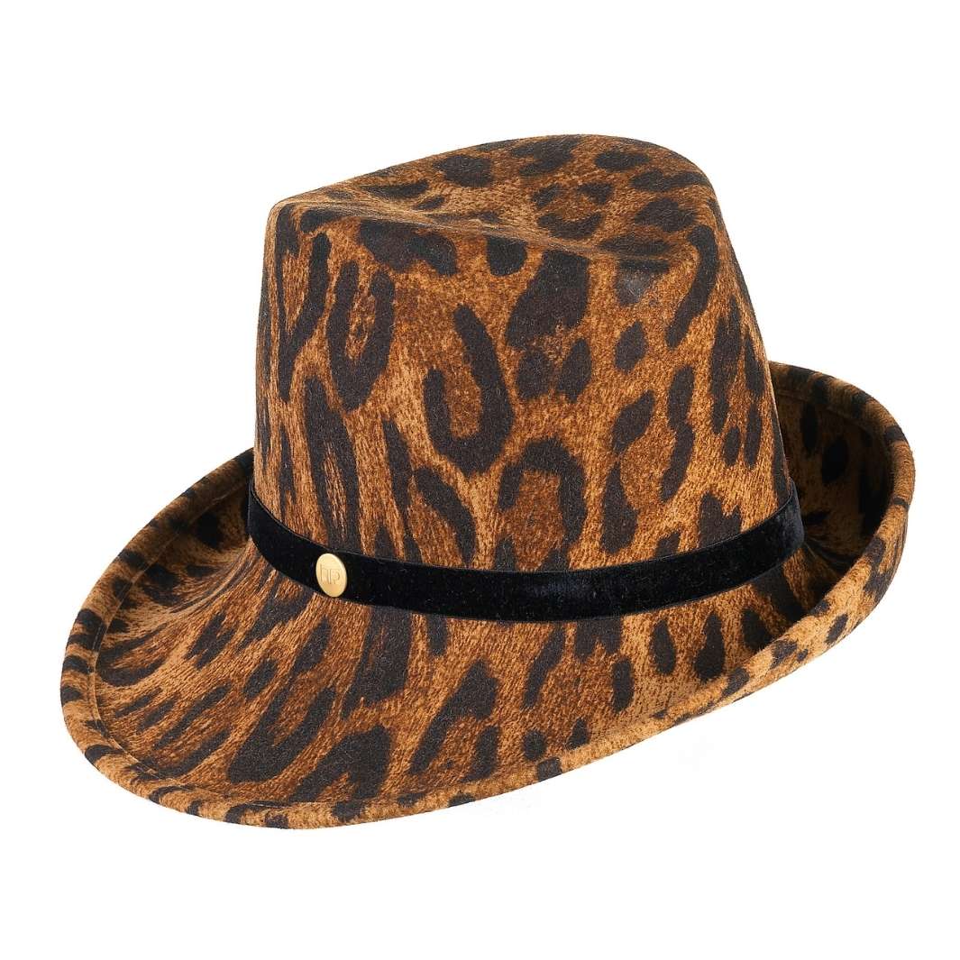 Cappello a Cloche Asimmetrica Animalier in Feltro di Lana Merinos