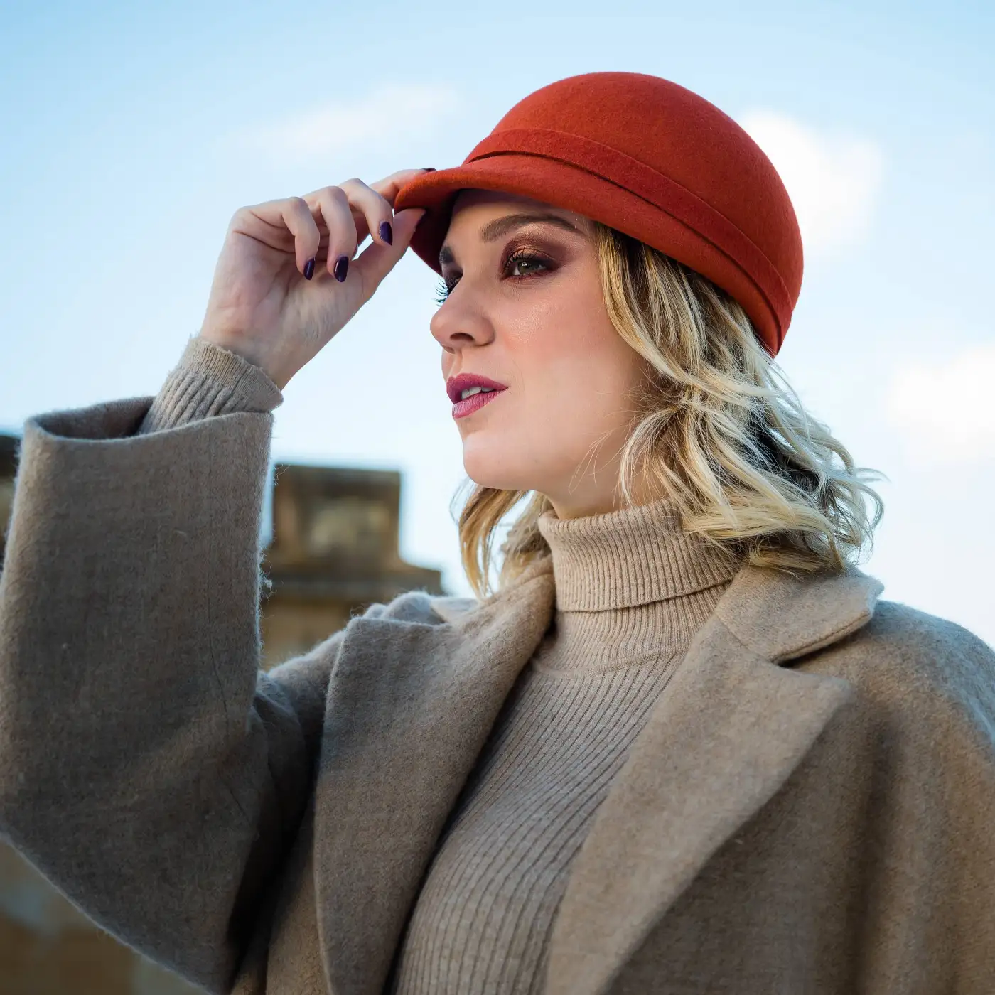 Basco con Visiera alla Francese in Feltro di Lana Merinos