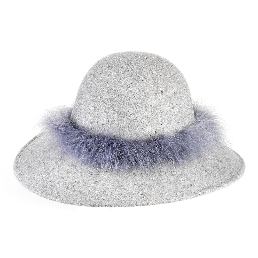 Cappello a Pamela in Feltro di Lana Merinos con Girotesta in Marabou