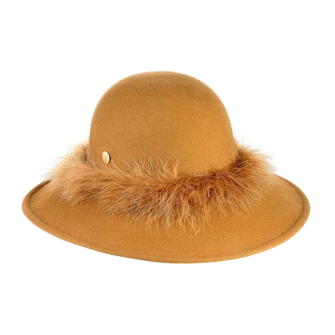 Cappello a Pamela in Feltro di Lana Merinos con Girotesta in Marabou