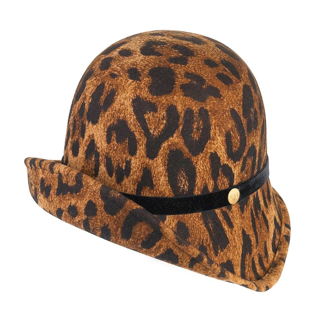 Cappello a Cloche Ala Rialzata Animalier in Feltro di Lana Merinos